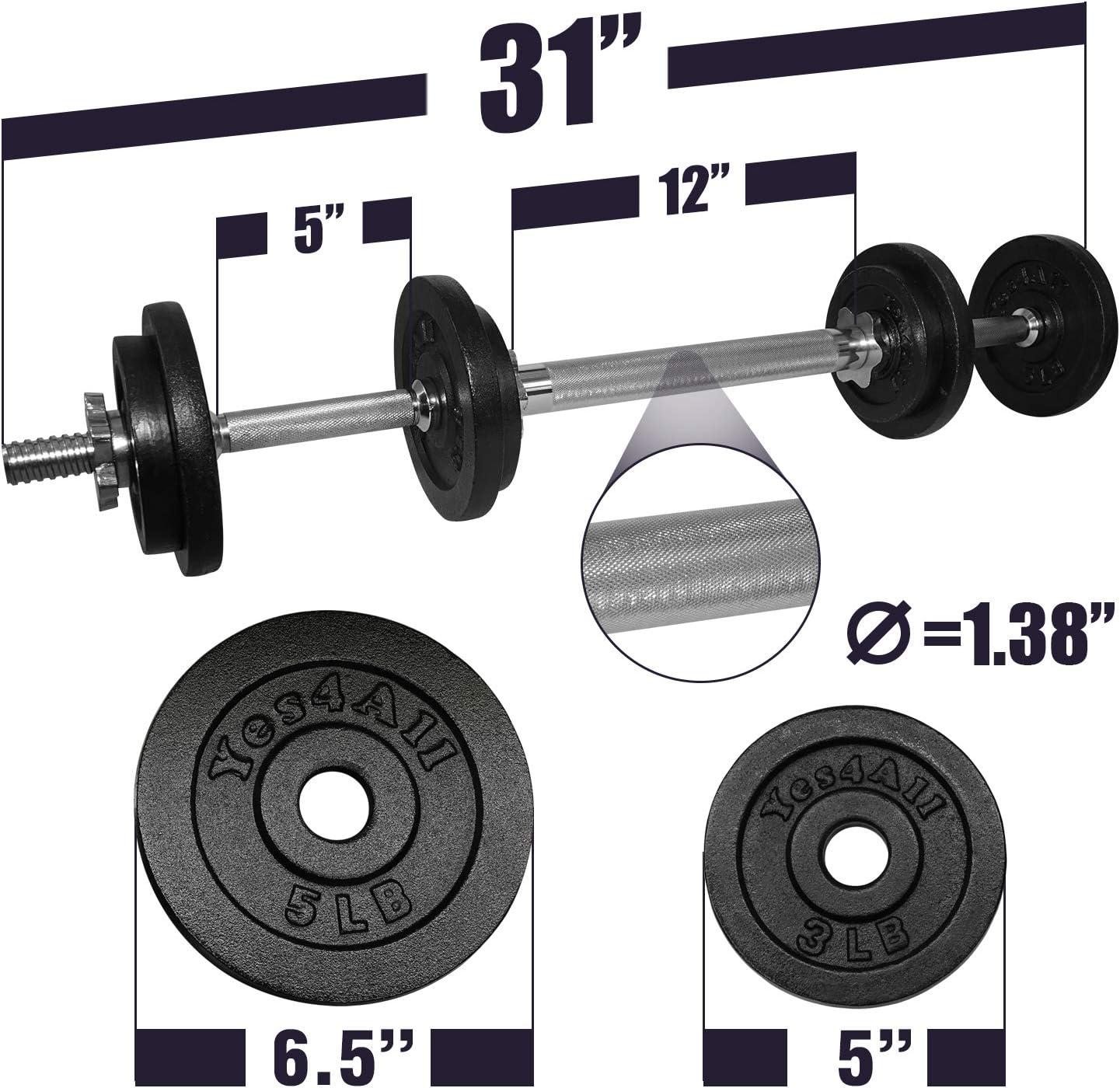 Yes4All Adjustable Dumbbell Set with Weight Plates/Connector – Exercise & Workout Equipment – Size Options 40lbs to 200lbs(D. Barbell 40LB or 20LB Dumbbell Pair)