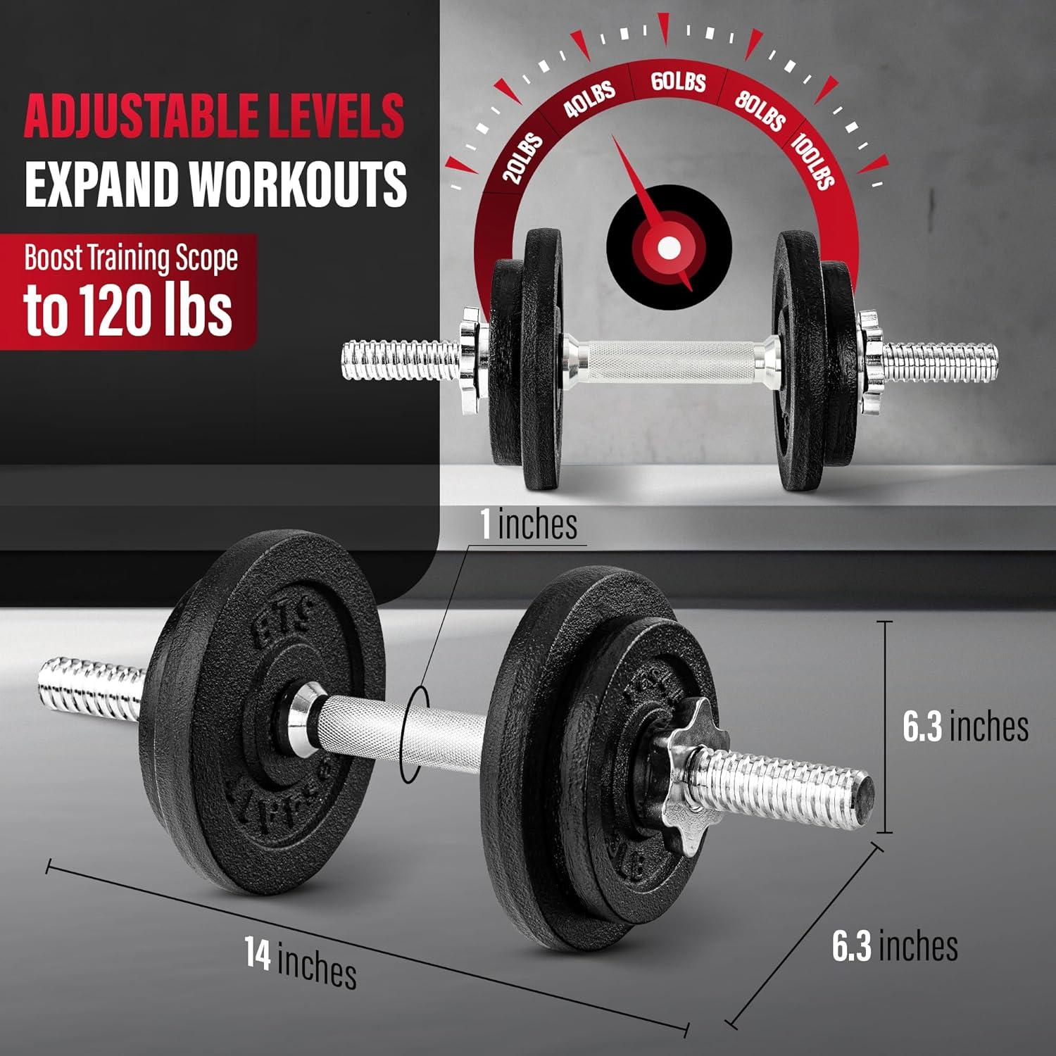 Yes4All Adjustable Dumbbell Set with Weight Plates/Connector – Exercise & Workout Equipment – Size Options 40lbs to 200lbs(D. Barbell 40LB or 20LB Dumbbell Pair)
