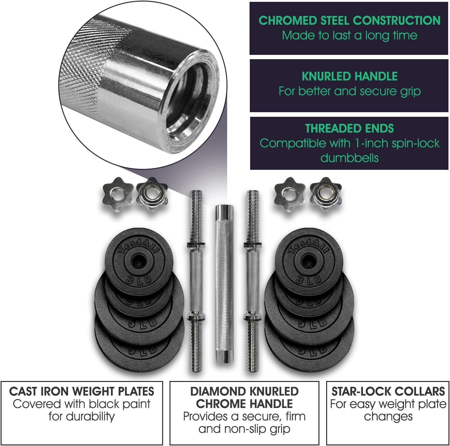 Yes4All Adjustable Dumbbell Set with Weight Plates/Connector – Exercise & Workout Equipment – Size Options 40lbs to 200lbs(D. Barbell 40LB or 20LB Dumbbell Pair)