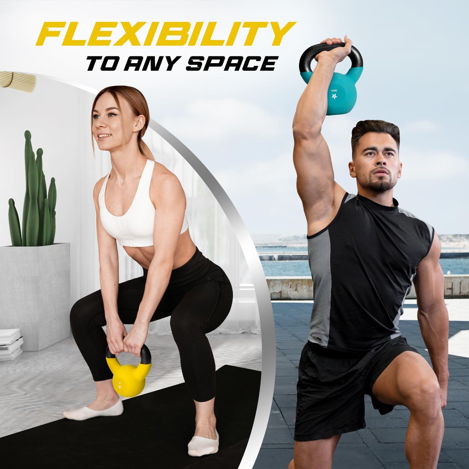 Yes4All 2-32kg Neoprene Coated/Powder Coated Kettlebells Cast Iron, Kettlebell Weight Sets for Home Gym Fitness & Weight Training(4 kg – Yellow)