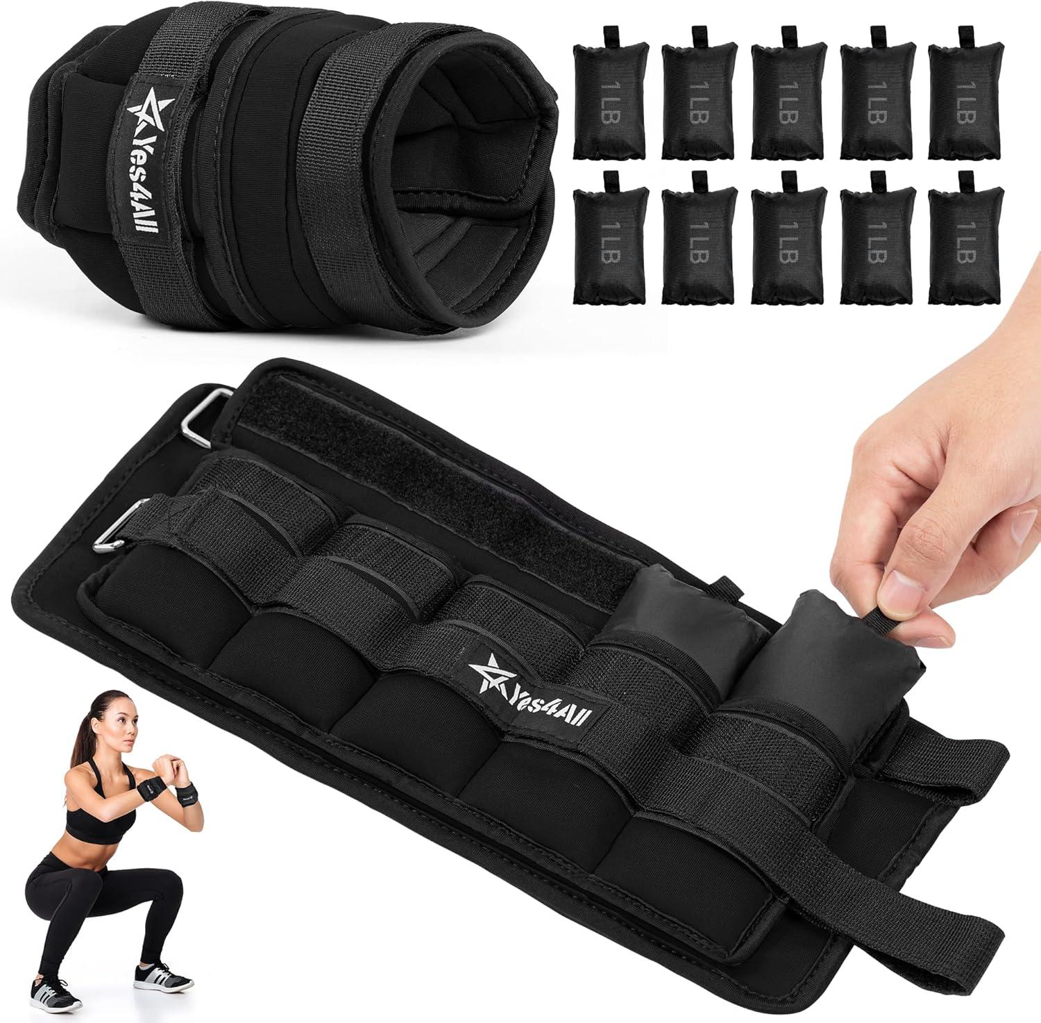 Yes4All Adjustable Wrist & Ankle Weights 3.5/5 LB Pair, Leg Weights for Women & Men, Weighted Arm Bands with Removable Sandbags for Fitness, Pilates, Walking, Strength Training – Versatile Colors(Black)