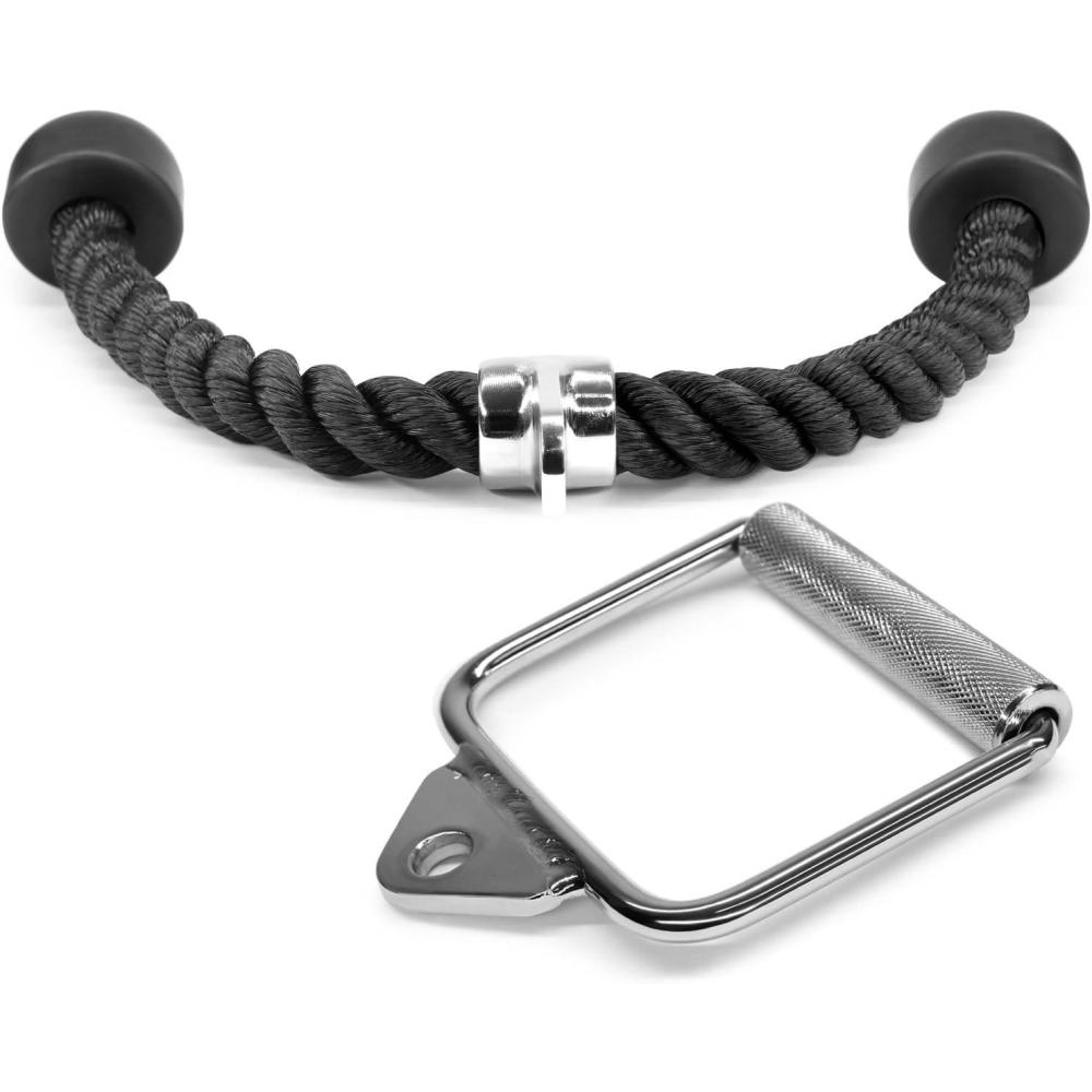 Yes4All Wide Grip Curl LAT Pull Down Bar Attachments Rubber Handgrips/Curl Bar/Press Down for Cable Pulley System Machine(E. Tricep Rope + Single D Handle)