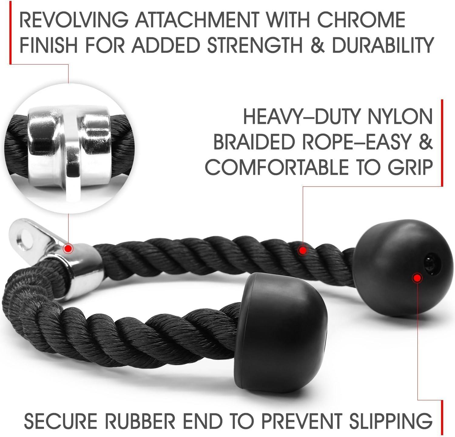 Yes4All Wide Grip Curl LAT Pull Down Bar Attachments Rubber Handgrips/Curl Bar/Press Down for Cable Pulley System Machine(E. Tricep Rope + Single D Handle)