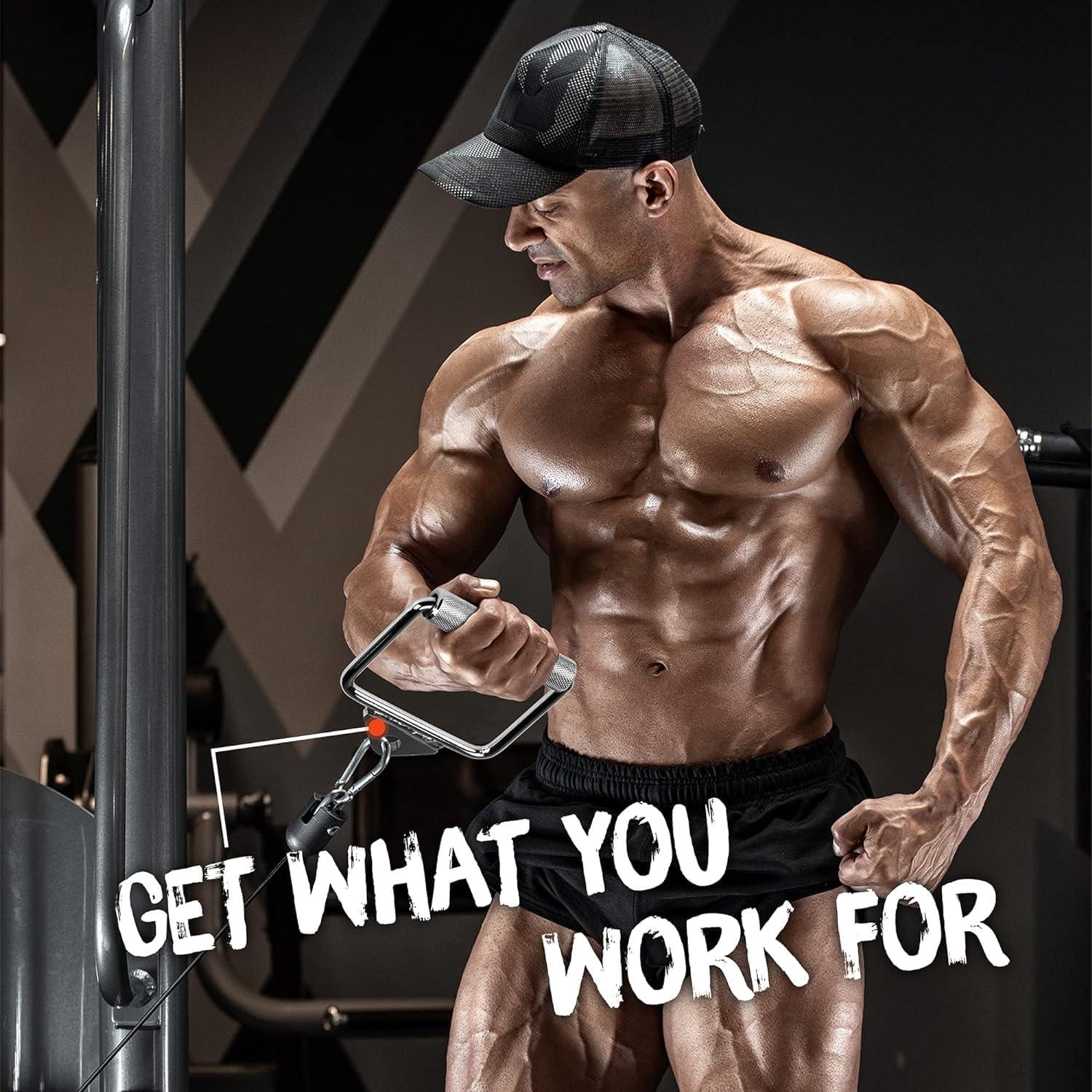 Yes4All Wide Grip Curl LAT Pull Down Bar Attachments Rubber Handgrips/Curl Bar/Press Down for Cable Pulley System Machine(E. Tricep Rope + Single D Handle)