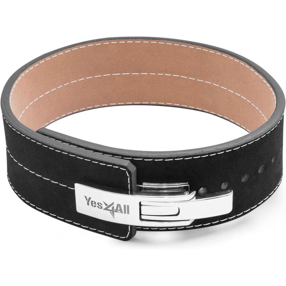 Yes4All 100% Leather Premium Weightlifting Belt/Genuine Leather/ 2in1 Dip Belt With Chain/Self-locking Belt, Robust Alloy Steel Buckle 10mm Thick For Heavy Lifting, Squats, Deadlifts, and More(C. Size XL (36-42 inches))