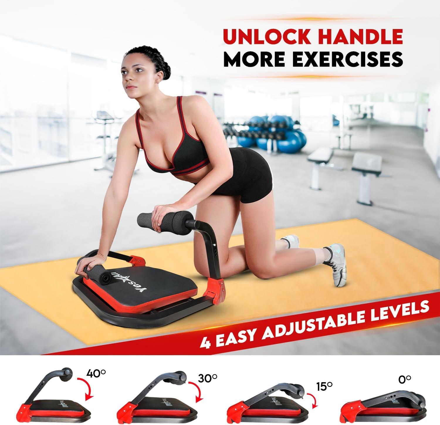 Yes4All Ab Crunch Machine – Lockable Ergonomic Foam Handle With Resistance Bands, Maximum Capacity 330 Lbs, Sit Up Exercise Equipment, Total Body Workout Machine Red, Black