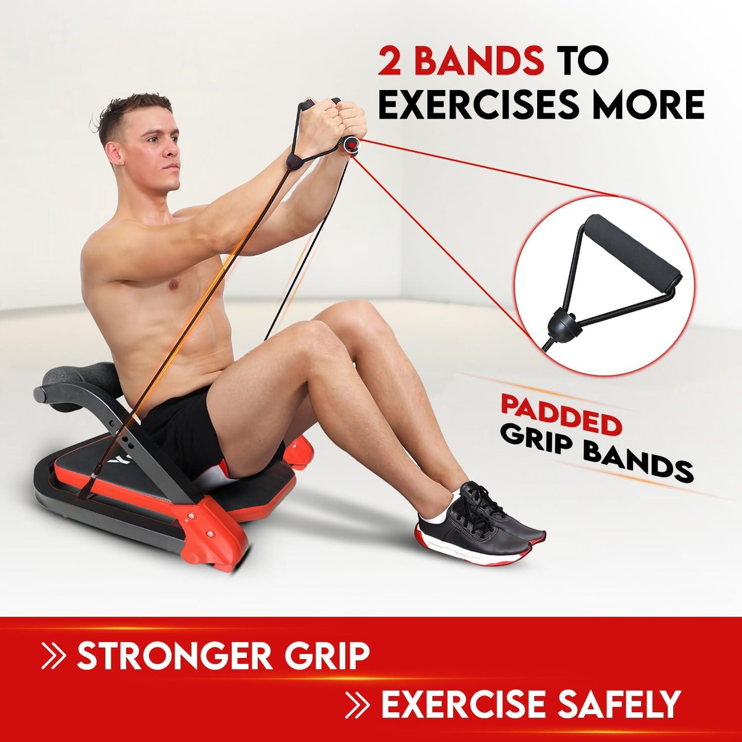 Yes4All Ab Crunch Machine – Lockable Ergonomic Foam Handle With Resistance Bands, Maximum Capacity 330 Lbs, Sit Up Exercise Equipment, Total Body Workout Machine Red, Black
