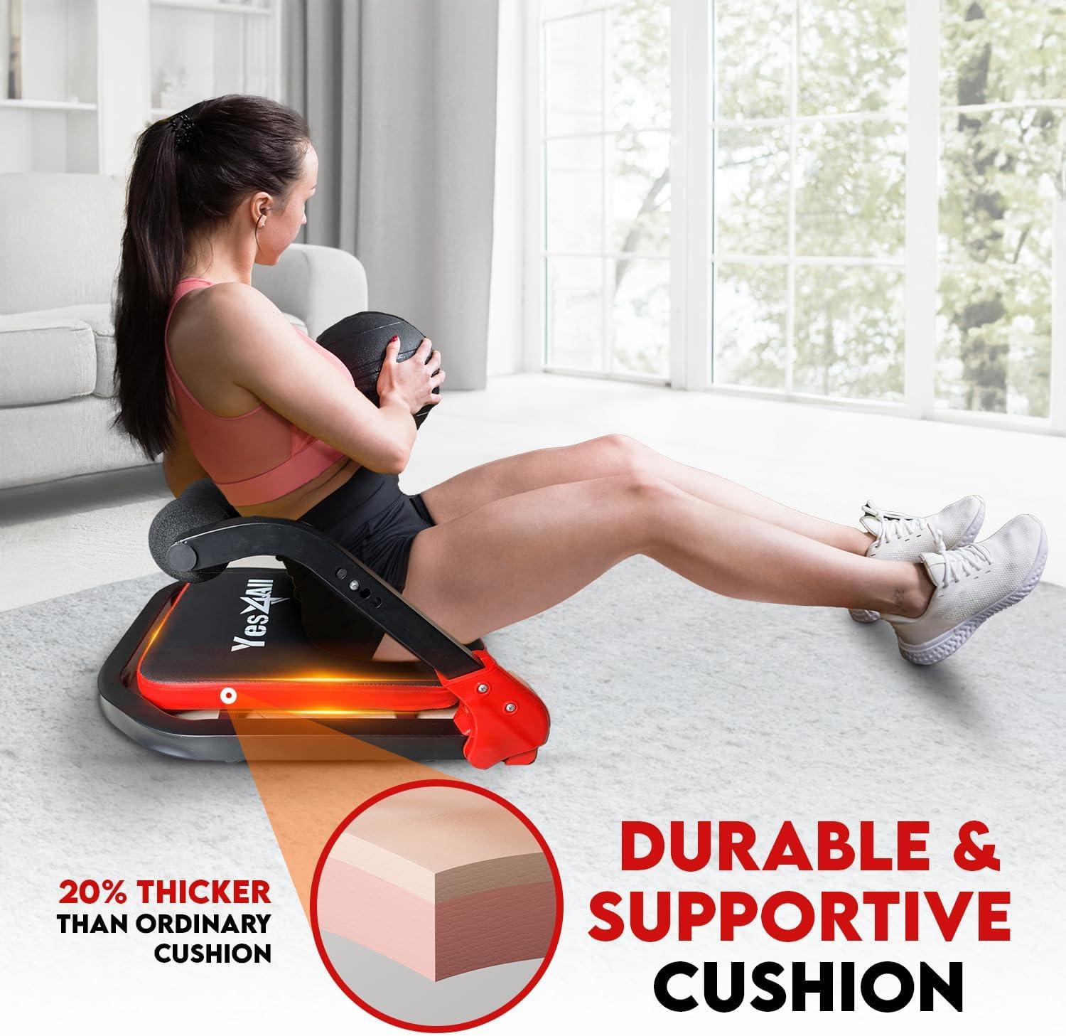 Yes4All Ab Crunch Machine – Lockable Ergonomic Foam Handle With Resistance Bands, Maximum Capacity 330 Lbs, Sit Up Exercise Equipment, Total Body Workout Machine Red, Black