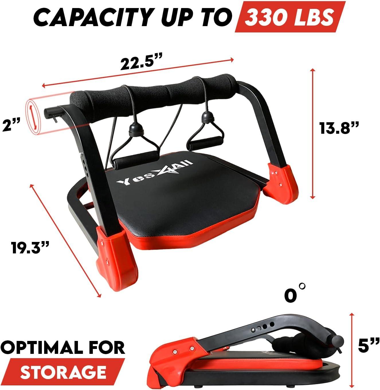 Yes4All Ab Crunch Machine – Lockable Ergonomic Foam Handle With Resistance Bands, Maximum Capacity 330 Lbs, Sit Up Exercise Equipment, Total Body Workout Machine Red, Black