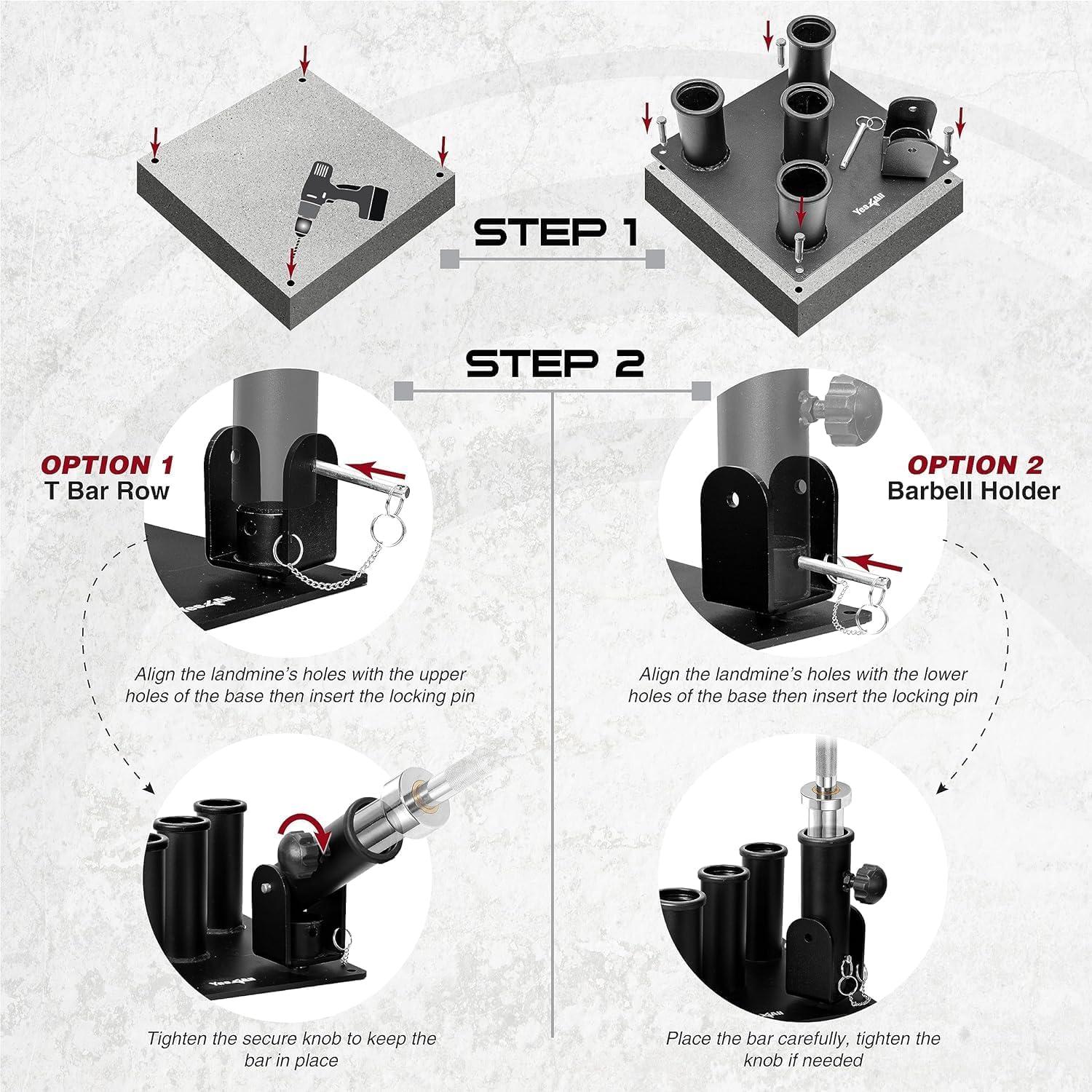 Yes4All 2-IN-1 220lbs Barbell Holder with T-Bar Row Platform 1-Inch Adapter, Barbell Stand Holder with Landmine Base for Rack