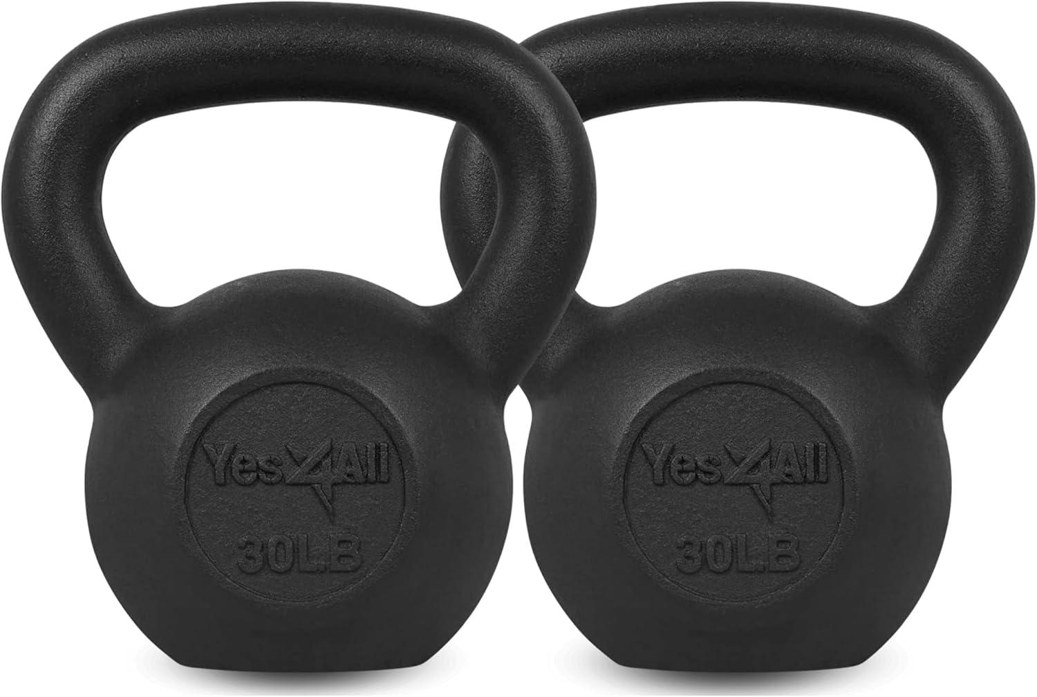 Yes4All Cast Iron Kettlebell, Strength Training Kettlebells 5-80 Lb (5,10,15,20,25,30,35,40,45,50,60,70,80 Lb) for Full Body Workout, Push up, Strength Training – Single & Kettlebell Set of 2 for Men(F.Black 30lbs)