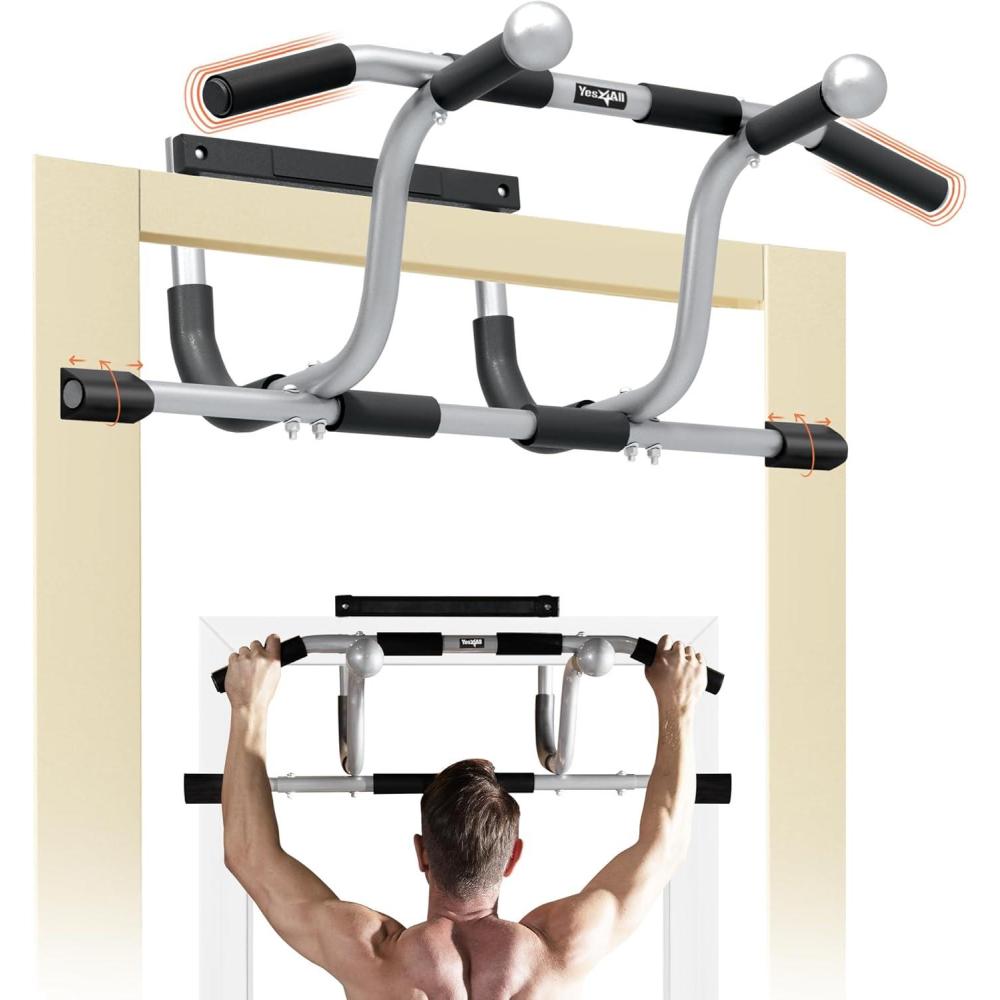 Yes4All Heavy Duty Wall Mounted Pull Up Bar, Over Door Pull Up Bar for Doorway, Multi Grip Chin Up Bar, Sturdy Strength Training Bars & Durable Gym Bar for Home Exercise(Elevated Doorway Pull Up Bar)