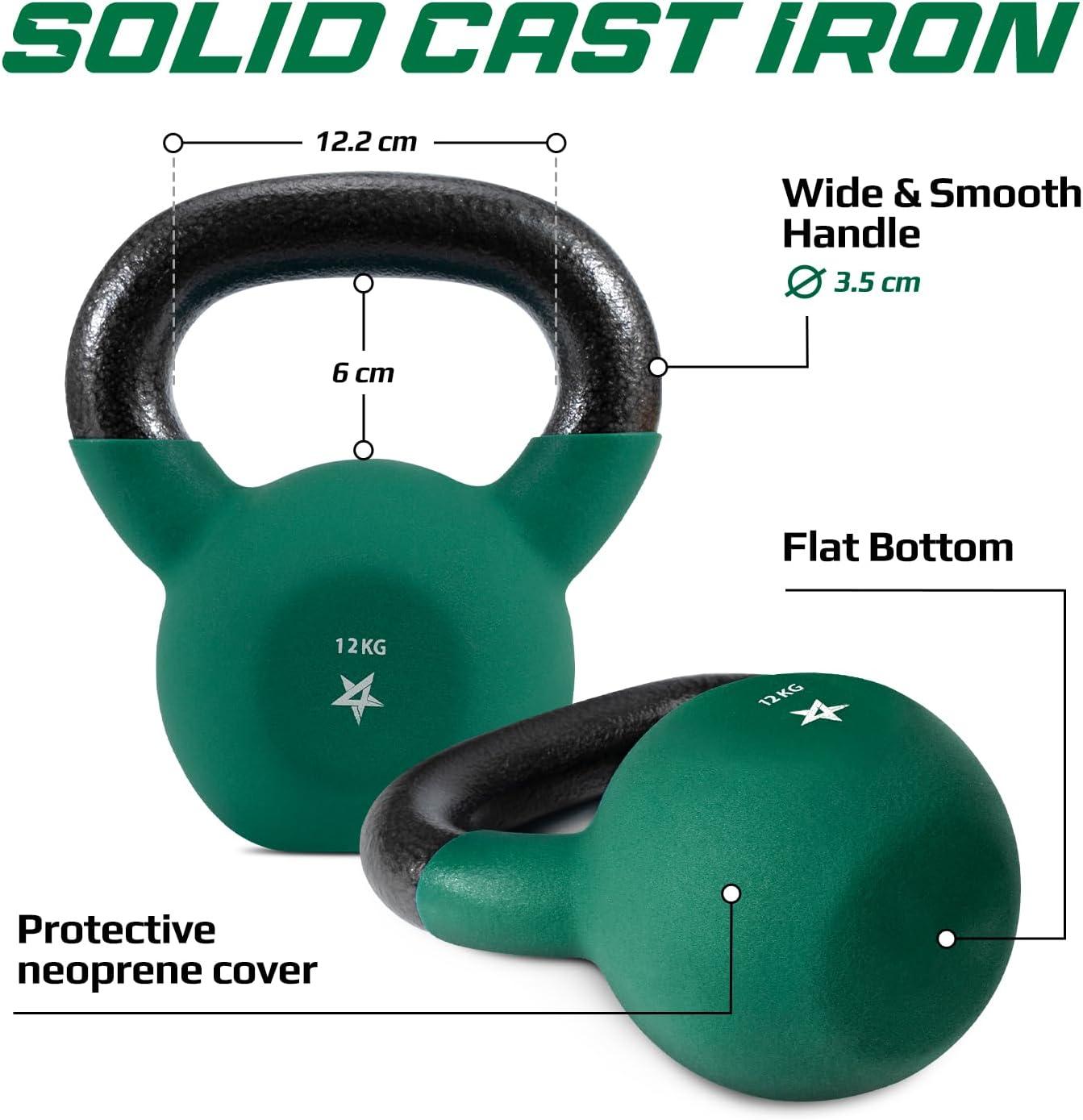 Yes4All 2-32kg Neoprene Coated/Powder Coated Kettlebells Cast Iron, Kettlebell Weight Sets for Home Gym Fitness & Weight Training(F. 12 kg)