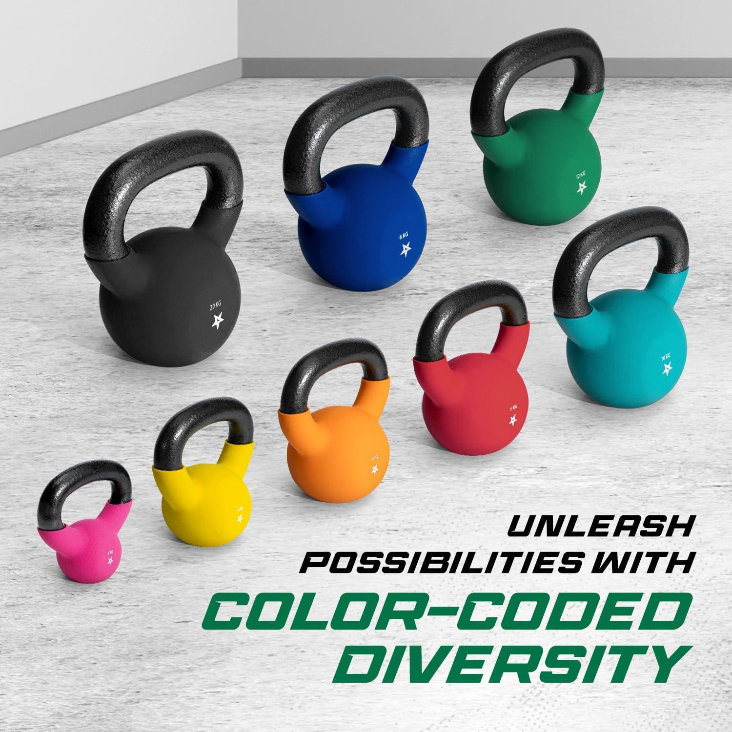 Yes4All 2-32kg Neoprene Coated/Powder Coated Kettlebells Cast Iron, Kettlebell Weight Sets for Home Gym Fitness & Weight Training(F. 12 kg)