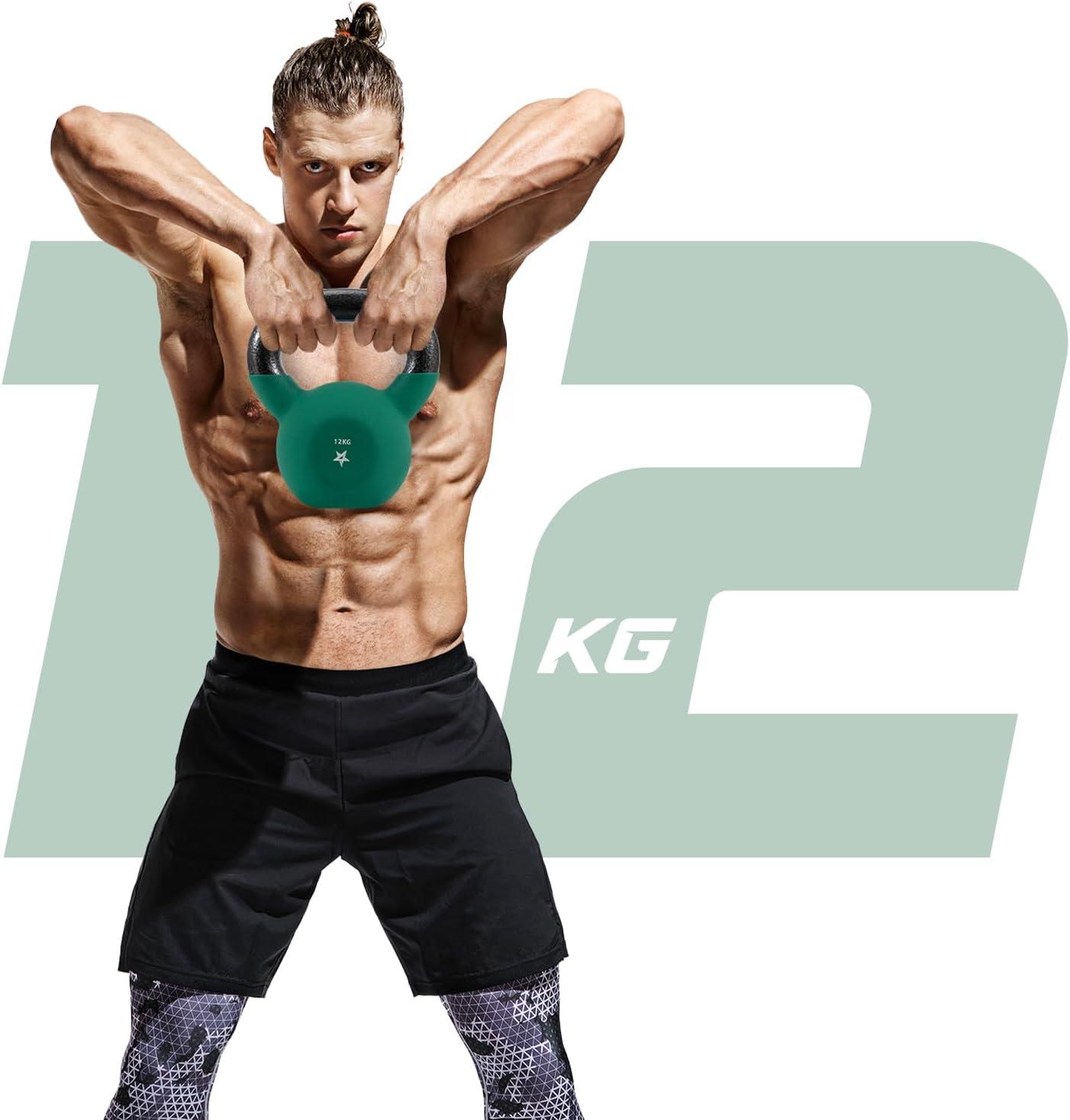 Yes4All 2-32kg Neoprene Coated/Powder Coated Kettlebells Cast Iron, Kettlebell Weight Sets for Home Gym Fitness & Weight Training(F. 12 kg)