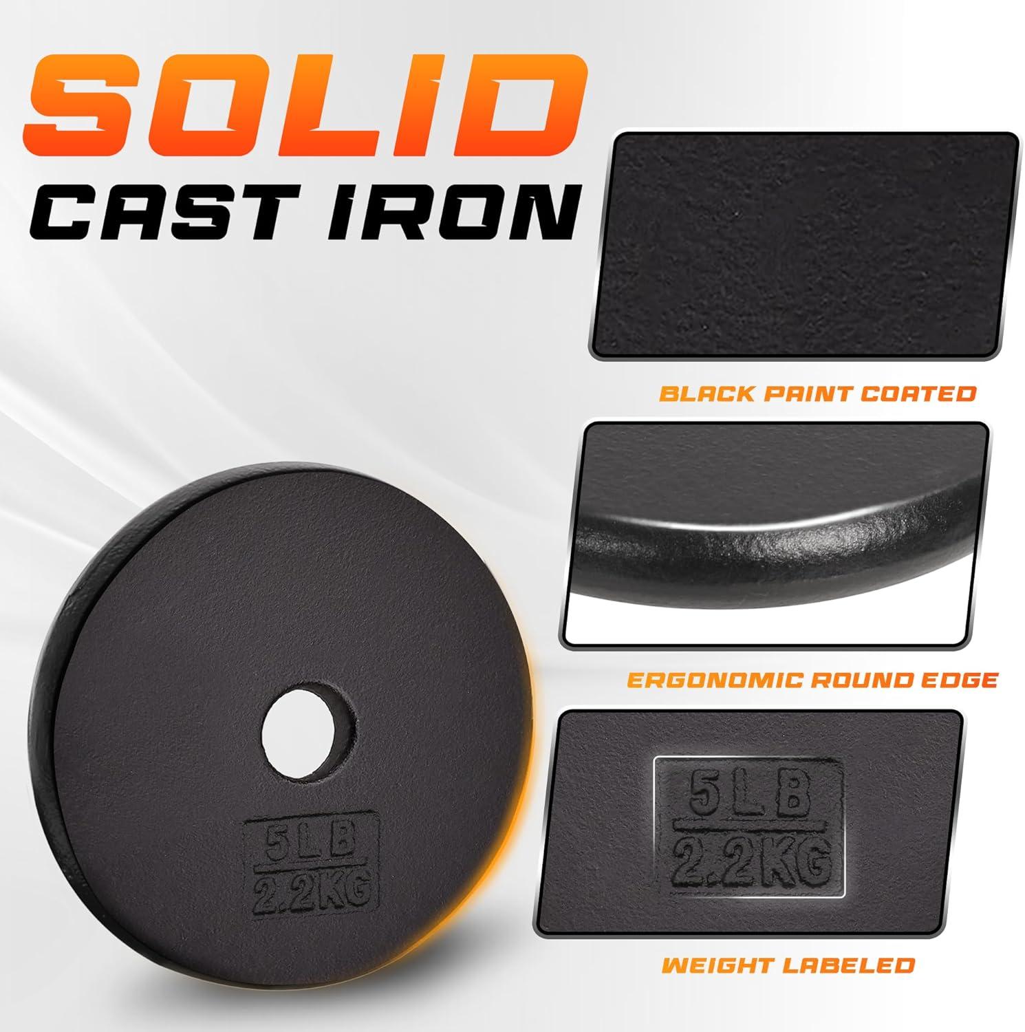 Yes4All Standard 1″ Cast Iron Weight Plate – Ideal for Strength Training – Multiple Weight: 5LB to 25LB (Single & Set of 4)(1-Inch Center)