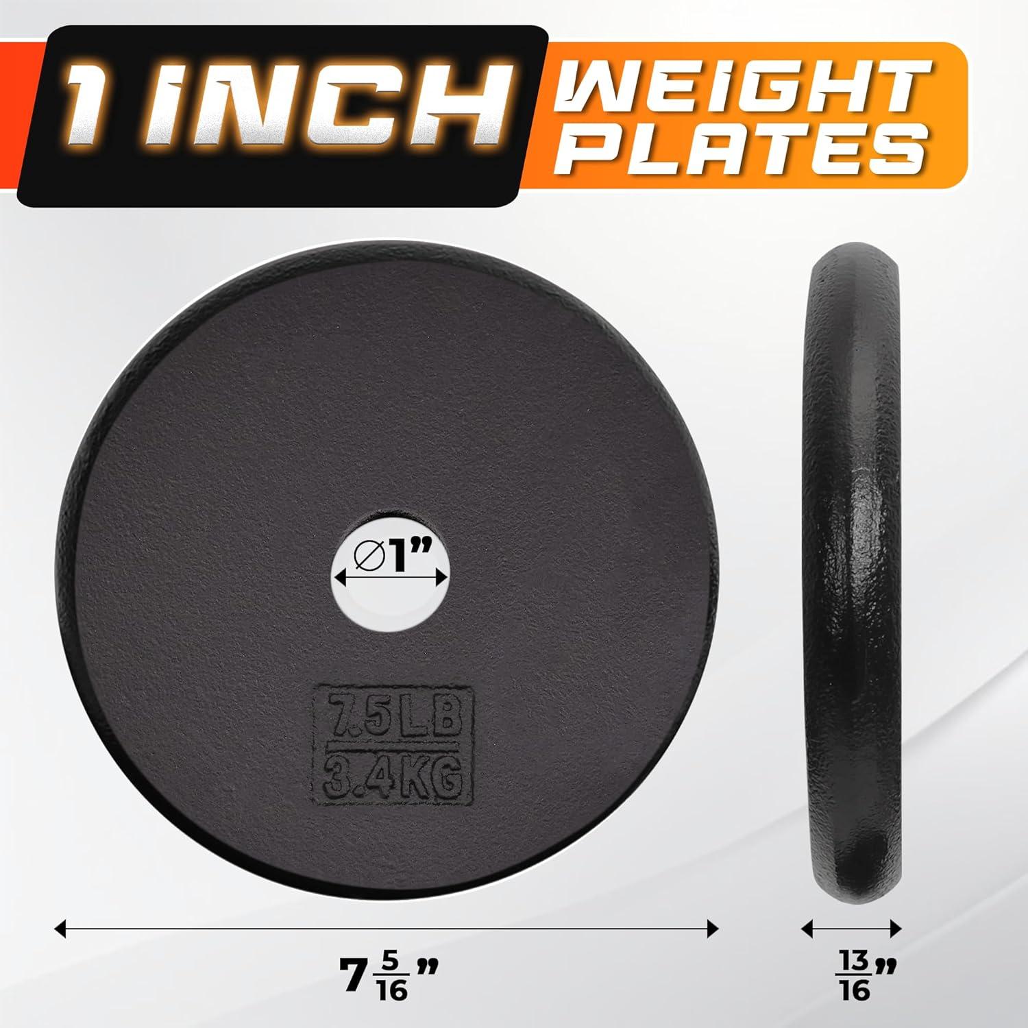 Yes4All Standard 1″ Cast Iron Weight Plate – Ideal for Strength Training – Multiple Weight: 5LB to 25LB (Single & Set of 4)(1-Inch Center)