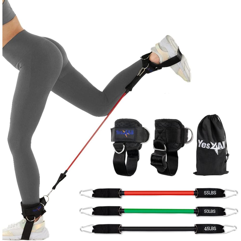 Yes4All Ankle Strap for Cable Machines and Resistance Bands, Work Out Cuff Attachment for Home & Gym, Booty Workouts/Glutes Exercises – Three Level Resistance Bands