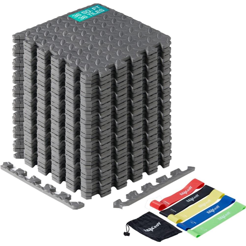 Yes4All EVA Interlocking Mats, Puzzle Floor Tiles, Foam Floor Padding with Border for Furniture, Home Space, Living Room, Garage 11,15,32,99 SQFT