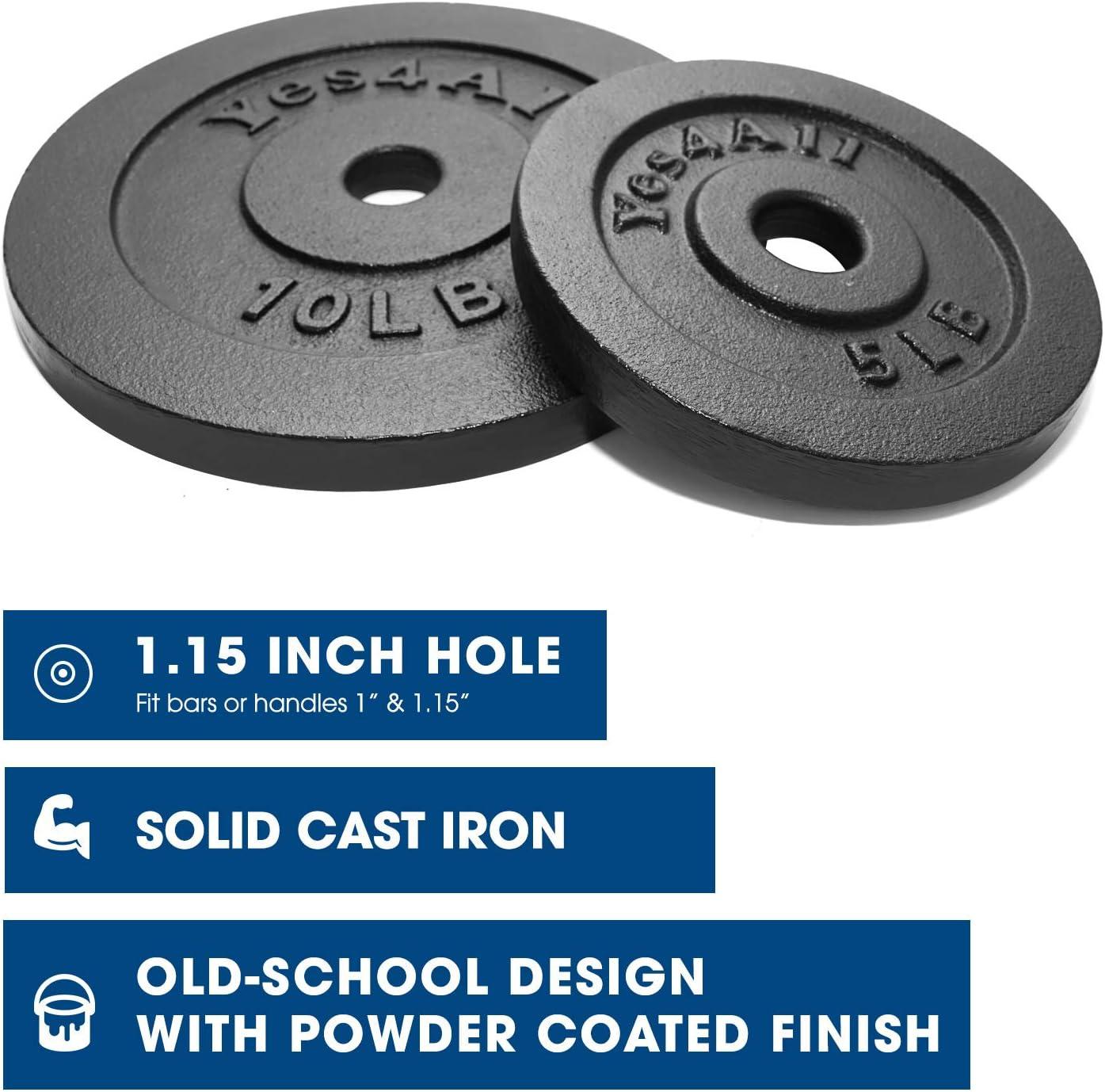 Yes4All 1.15 Inch Cast Iron Weight Plate – Ideal for Dumbbell Handle, Strength Training & Weightlifting (Set) – 1.25 + 2.5 + 5 +10lbs – Pair (Set of 8)