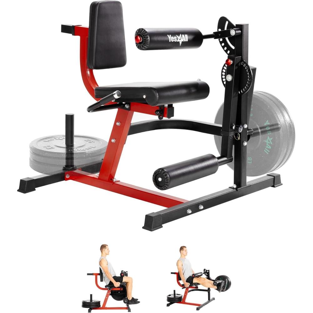 Yes4All Leg Extension and Curl Machine, Adjustable Leg Machine with Plate Loaded, Leg Extension and Curl Bench for Home Gym
