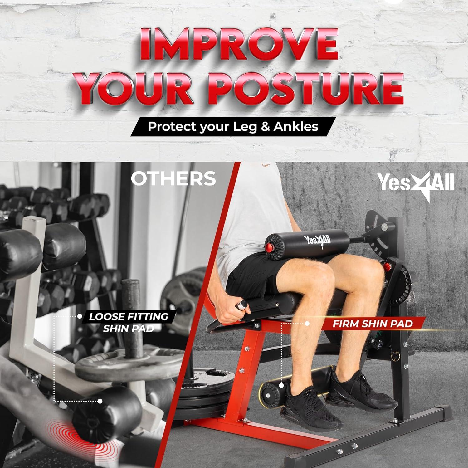Yes4All Leg Extension and Curl Machine, Adjustable Leg Machine with Plate Loaded, Leg Extension and Curl Bench for Home Gym