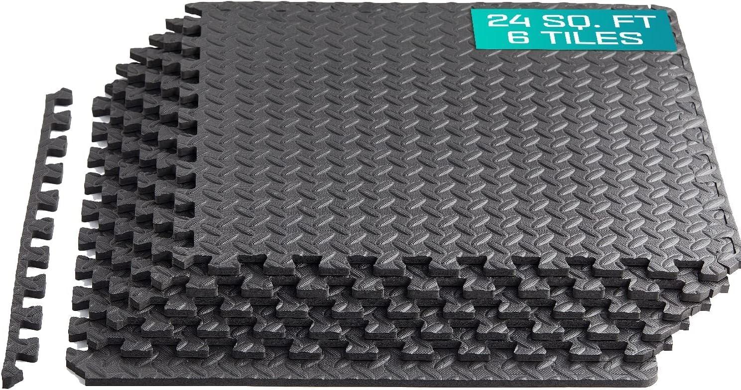 Yes4All 24SQFT-120SQFT Puzzle Exercise Mat for Home Gym, EVA Interlocking Foam Floor Tiles with Border for Workout Equipment(Black)