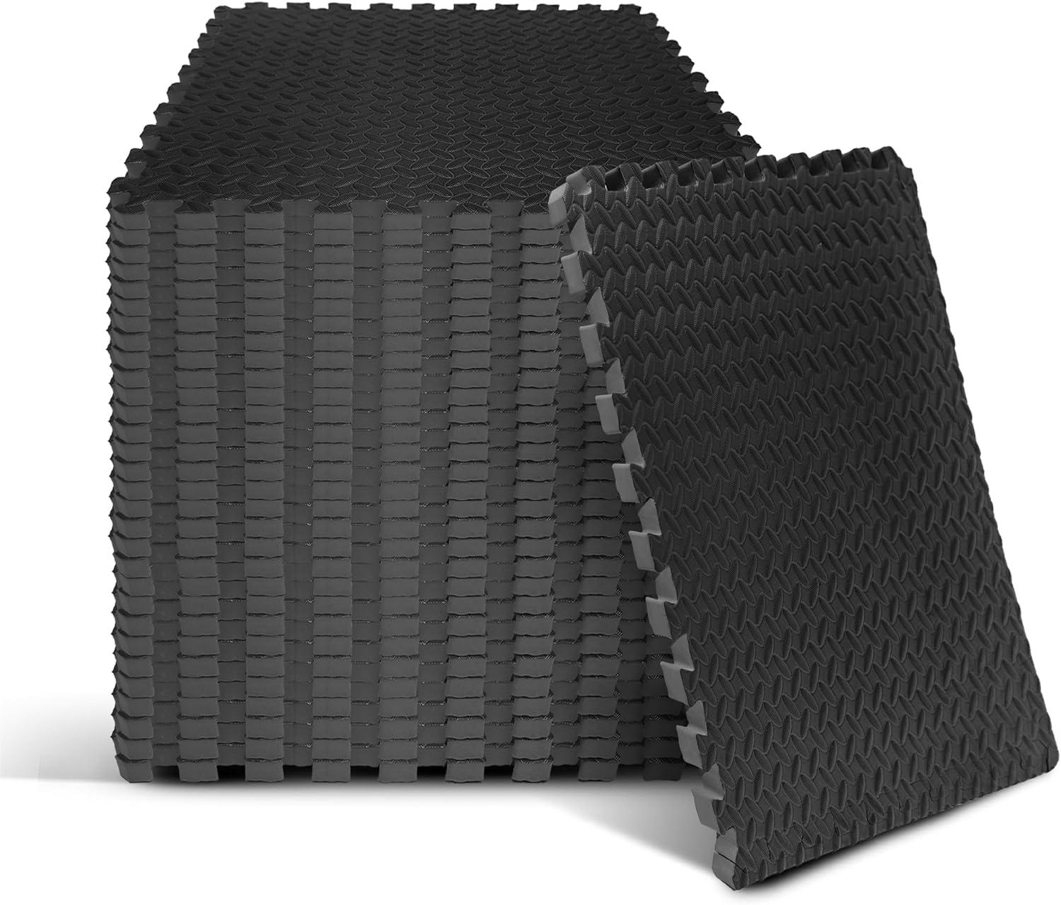 Yes4All 24SQFT-120SQFT Puzzle Exercise Mat for Home Gym, EVA Interlocking Foam Floor Tiles with Border for Workout Equipment(Black)