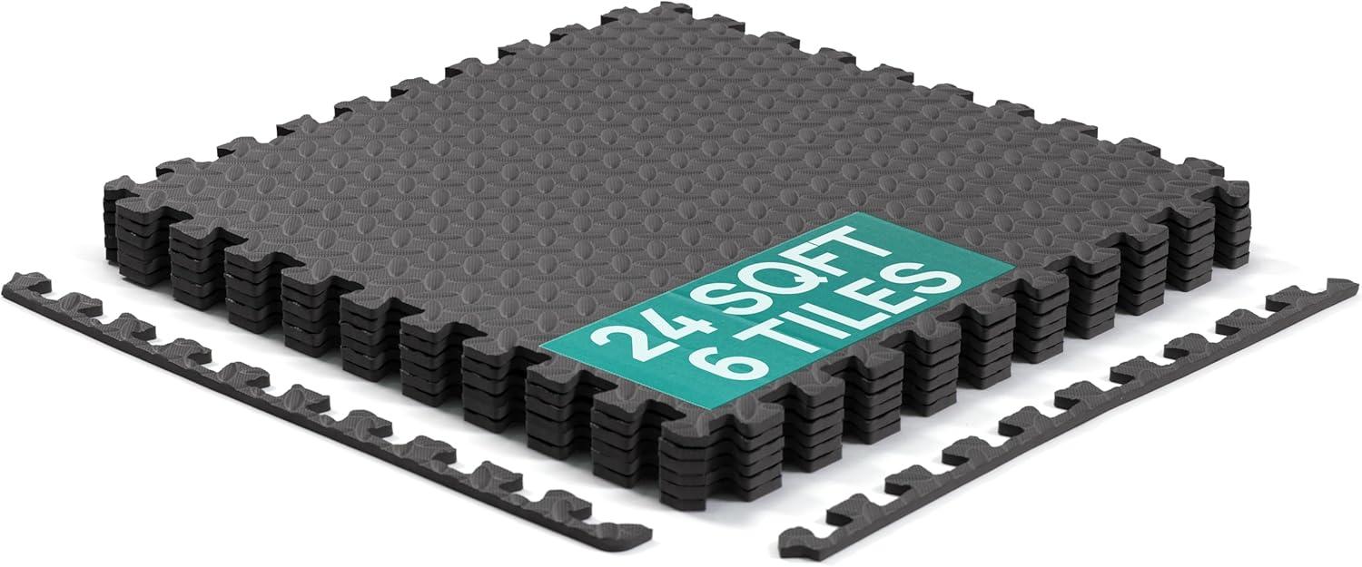 Yes4All 24SQFT-120SQFT Puzzle Exercise Mat for Home Gym, EVA Interlocking Foam Floor Tiles with Border for Workout Equipment(Black)