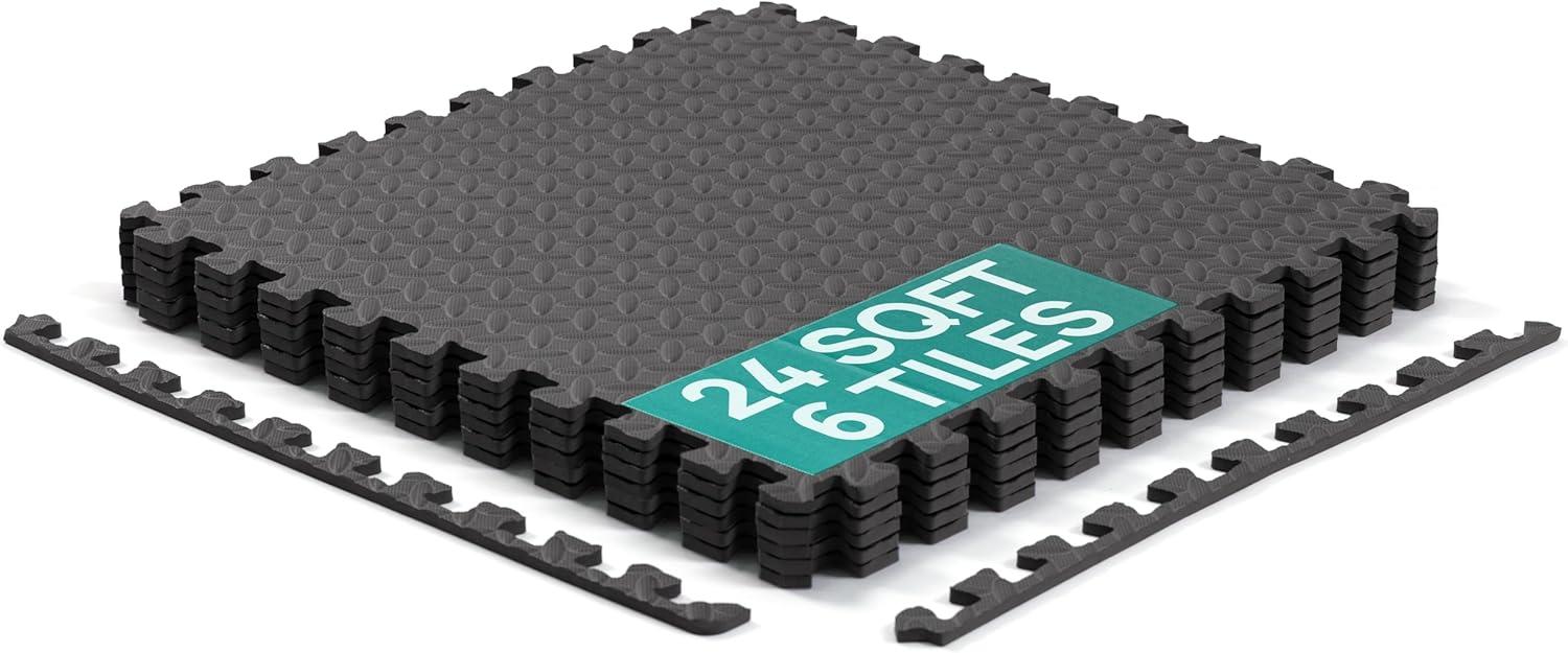 Yes4All 24SQFT-120SQFT Puzzle Exercise Mat for Home Gym, EVA Interlocking Foam Floor Tiles with Border for Workout Equipment(Black)