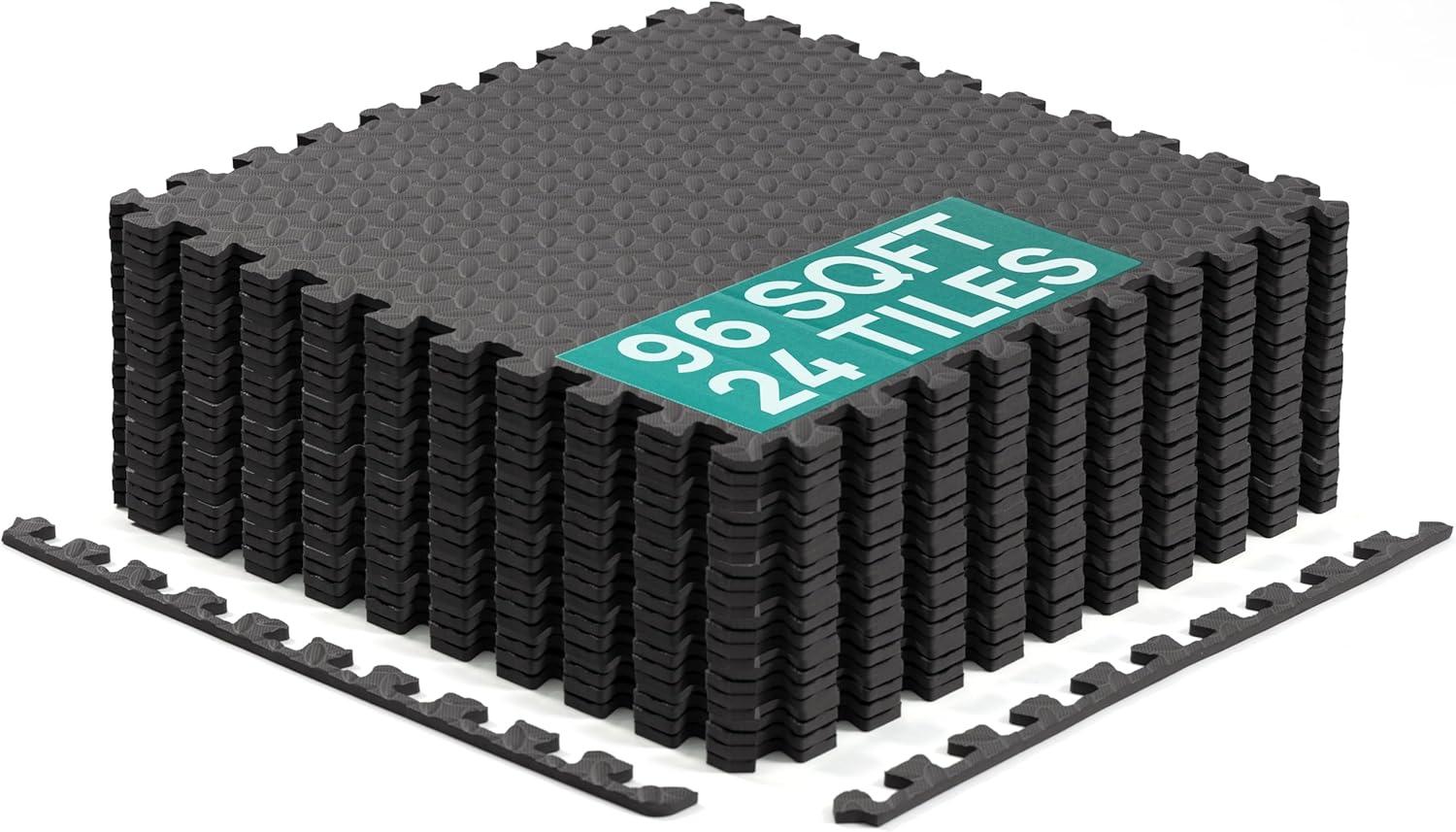 Yes4All 24SQFT-120SQFT Puzzle Exercise Mat for Home Gym, EVA Interlocking Foam Floor Tiles with Border for Workout Equipment(Black)
