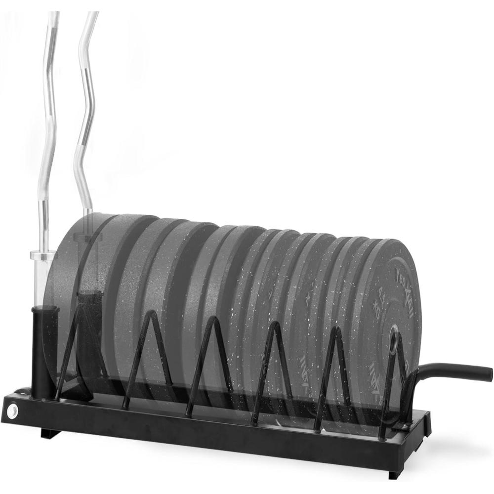 Yes4All 6 Pegs & 4 Barbell Storage Racks Load Up to 1190 LBS – Wall Mounted Weight Plate Tree & Barbell Holder(D. Horizontal Weight Plate Rack)