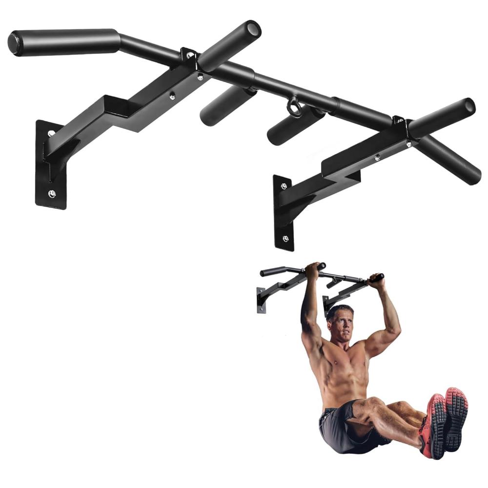 Yes4All Heavy Duty Wall Mounted Pull Up Bar – Multi-Grip Pull Ups / Pull Up Bar Ceiling Mount / Joist Mount for Home Gym(A. Wall and 16″ or 24″ Stud Mounted Chin Up Bar)