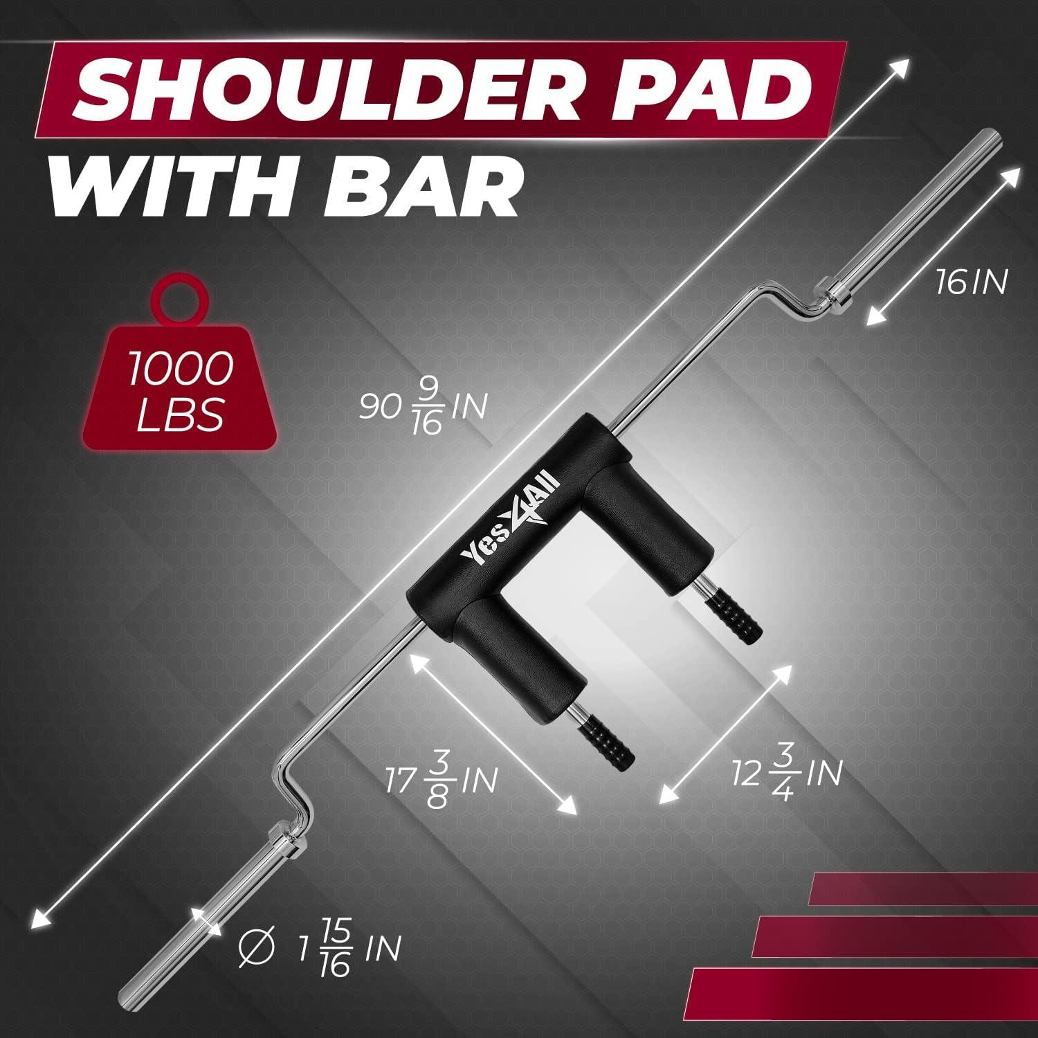 Yes4All Anti-Slip Squat Bar Attachment 1000LB Capacity/Fitness Squat Olympic Bar, Comfortable Neck Pad and Shoulder Pads, Extra Handle for Free Weights Strength Training & Bodybuilding