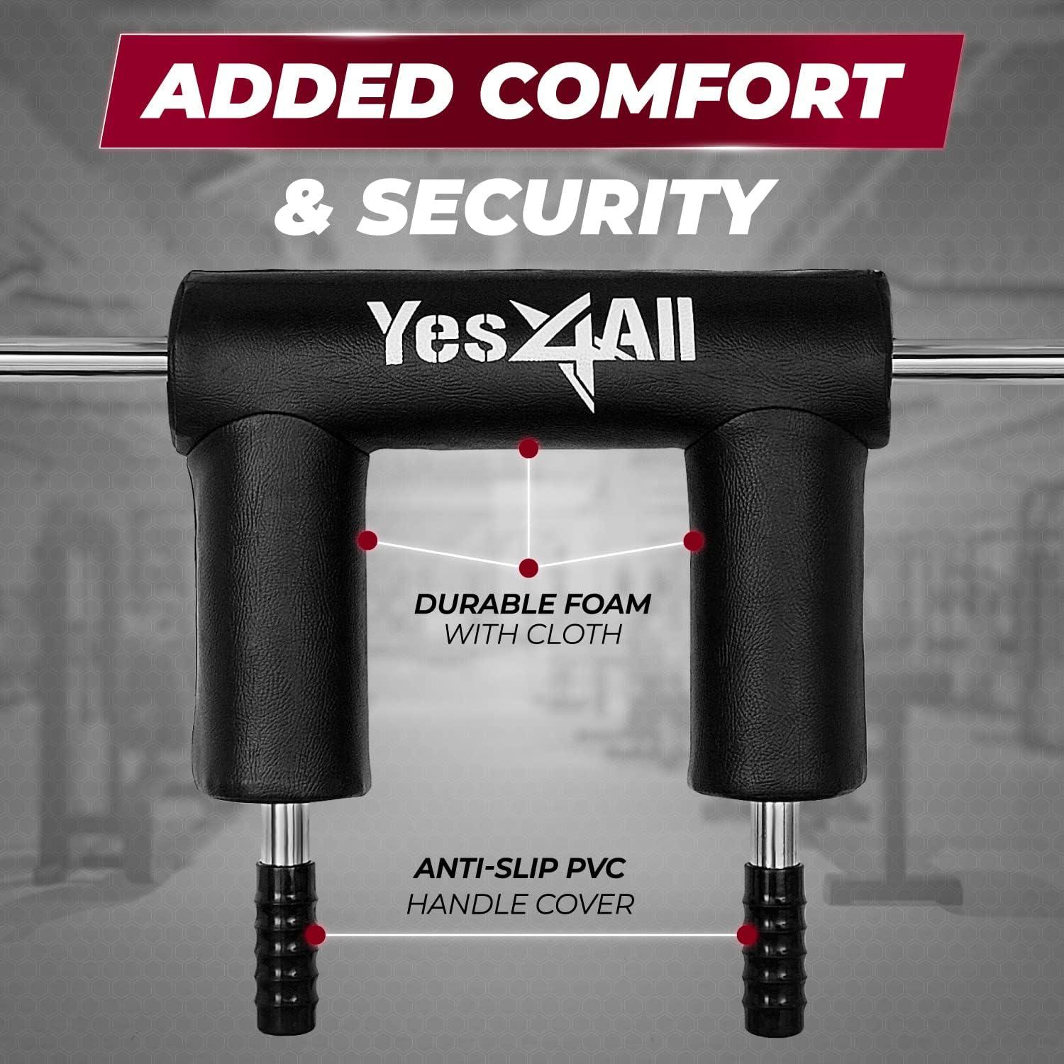 Yes4All Anti-Slip Squat Bar Attachment 1000LB Capacity/Fitness Squat Olympic Bar, Comfortable Neck Pad and Shoulder Pads, Extra Handle for Free Weights Strength Training & Bodybuilding