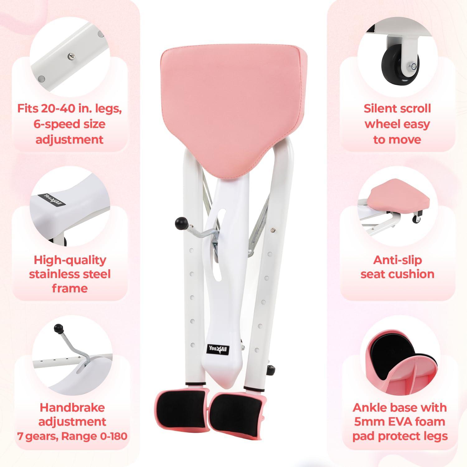 Yes4All Leg Stretcher Split Machine for Flexibility Versatile 330lbs Heavy Duty Narrow Wide Handle with Anti-Slip Rubber Grip(Pink and white)