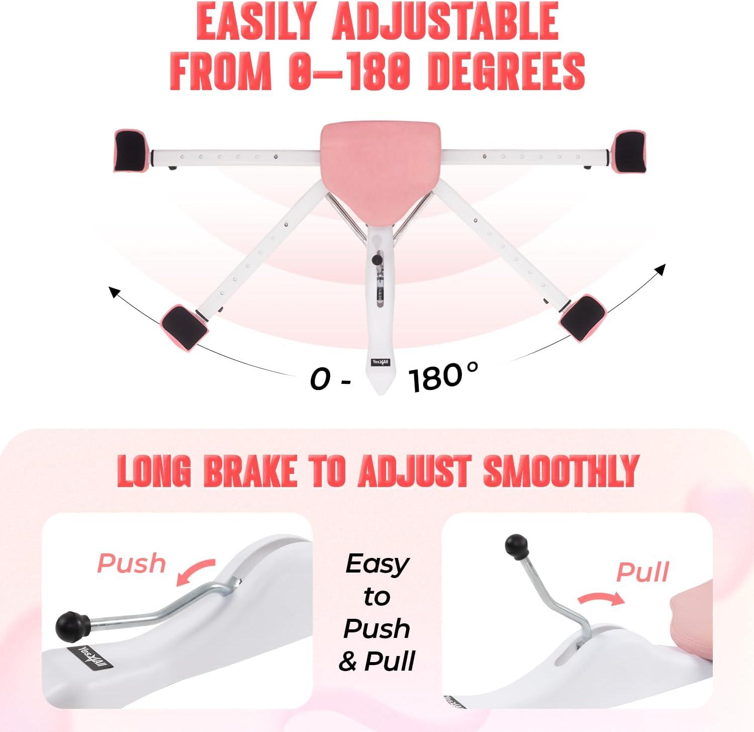 Yes4All Leg Stretcher Split Machine for Flexibility Versatile 330lbs Heavy Duty Narrow Wide Handle with Anti-Slip Rubber Grip(Pink and white)