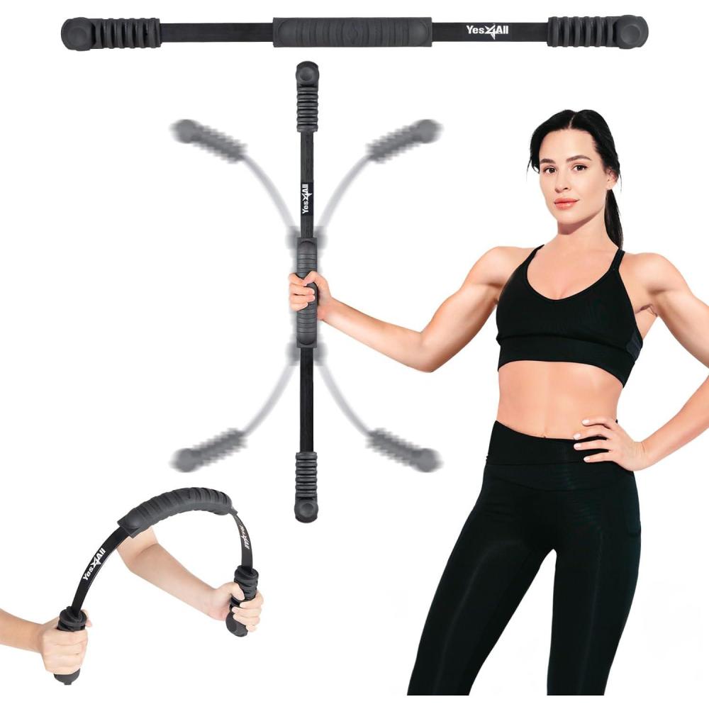 Yes4All Flex Bar, Elastic Fitness Bars with Strong Fiberglass & TPE Material, 2in1 Functional Exercise Bar, 9.5 inch Comfortable Grip, High Frequency Vibration Training, Strengthen Muscles & Burn Fat(A. Black)