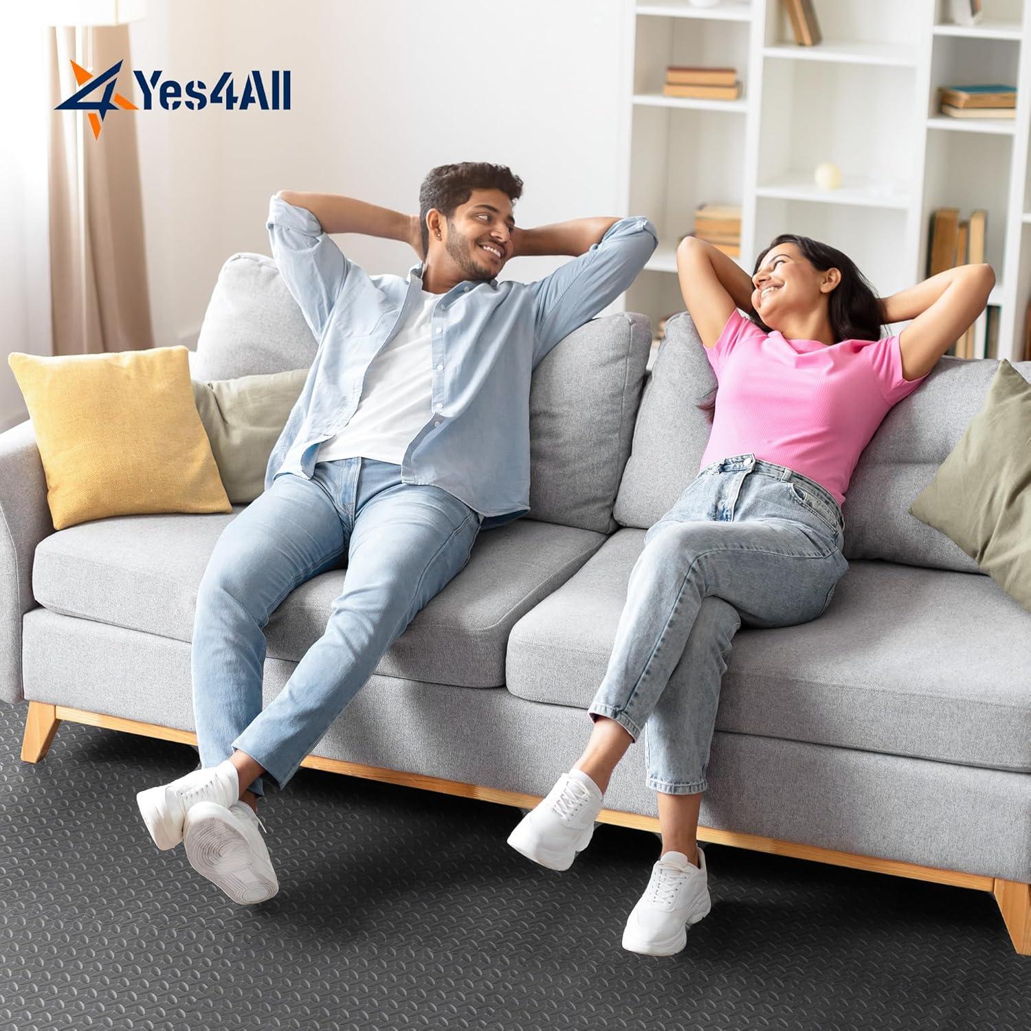 Yes4All EVA Interlocking Mats, Puzzle Floor Tiles, Foam Floor Padding with Border for Furniture, Home Space, Living Room, Garage 56 SQFT