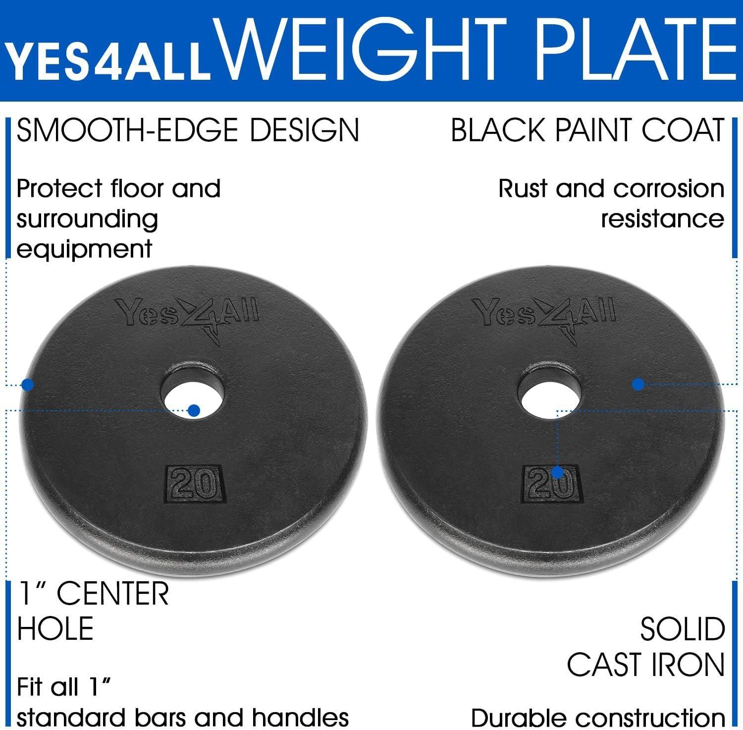 Yes4All 1 Inch Grip Cast Iron Weight Plates for Dumbbells – Standard Weight Plates – 20lb
