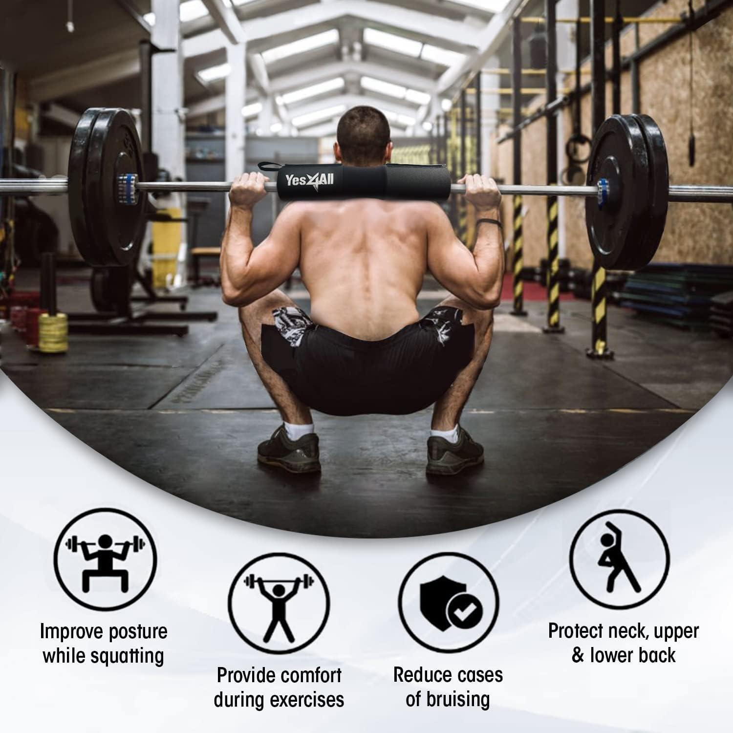 Yes4All Ergonomic Foam Bar Pad – Olympic Barbell Squat Pad – Neck Pad for Squats, Hip Thrusts – Weight Lifting Bar Pad