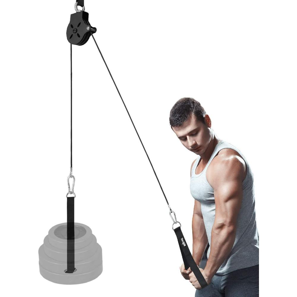 Yes4All Cable Machine Attachment, Row Handles, Tricep Rope, Straight Bar, V Bar, LAT Pulldown Accessories Load 880 LB for Home Gym(B. Single Combo: For 2 inch Olympic Plates)
