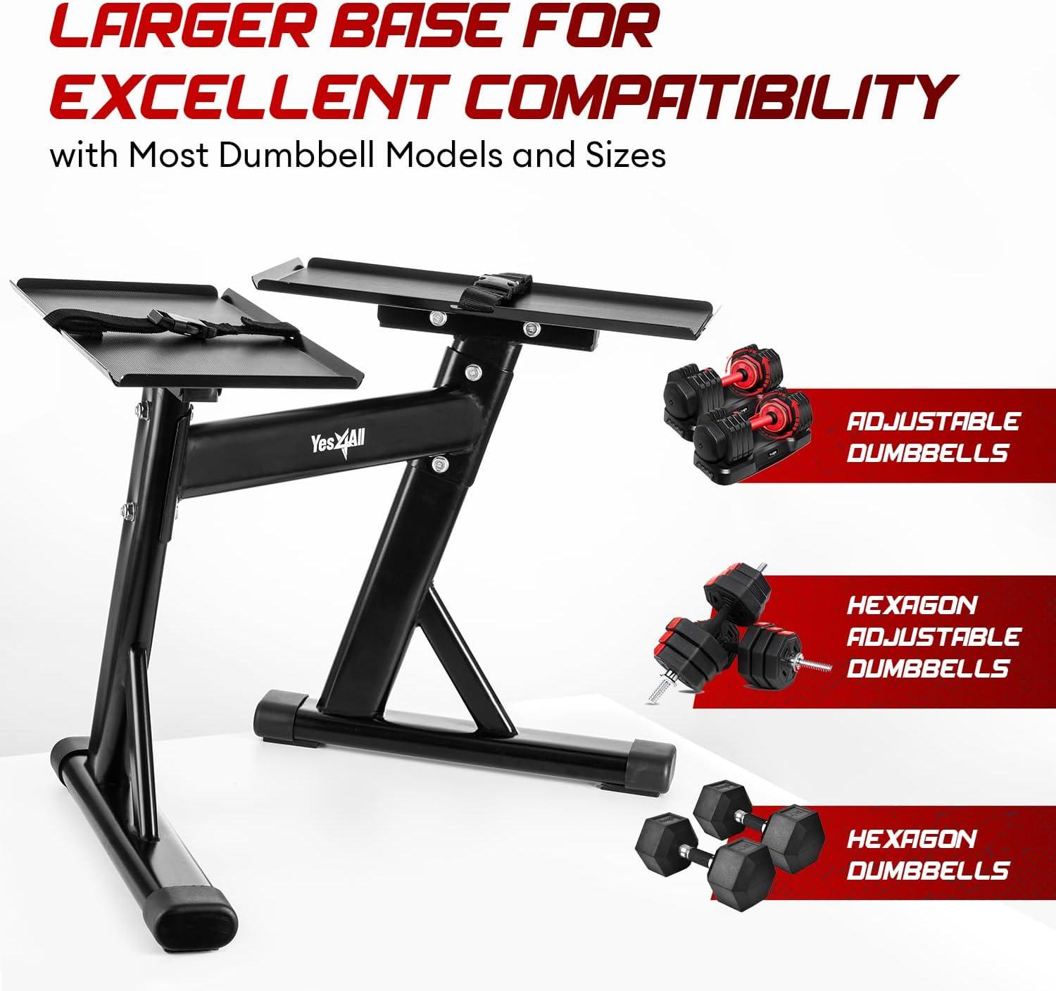 Yes4All Adjustable Dumbbell Stand – 160 Pound Capacity, Spotter Rack & Weight Rack with Strap, Easy Storage & Safety(A. Adjustable Dumbbell Stand)
