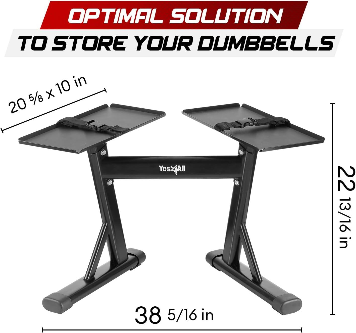 Yes4All Adjustable Dumbbell Stand – 160 Pound Capacity, Spotter Rack & Weight Rack with Strap, Easy Storage & Safety(A. Adjustable Dumbbell Stand)