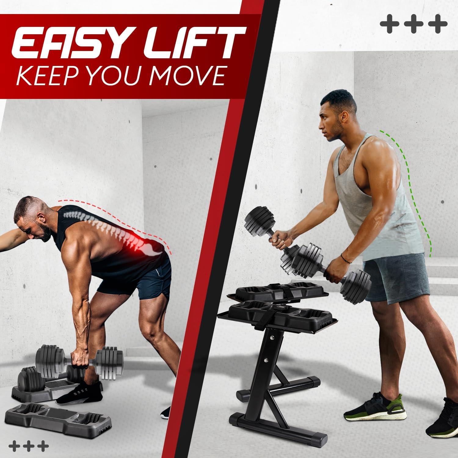 Yes4All Adjustable Dumbbell Stand – 160 Pound Capacity, Spotter Rack & Weight Rack with Strap, Easy Storage & Safety(A. Adjustable Dumbbell Stand)
