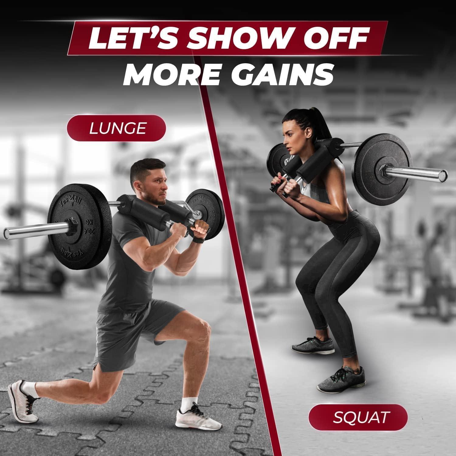Yes4All Anti-Slip Squat Bar Attachment 1000LB, Squat Olympic Bar & Bar Pad with Comfortable Neck and Shoulder Pads, Extra Handle for Free Weights Strength Training, and Body Building(C. Shouder Pad With Bar)