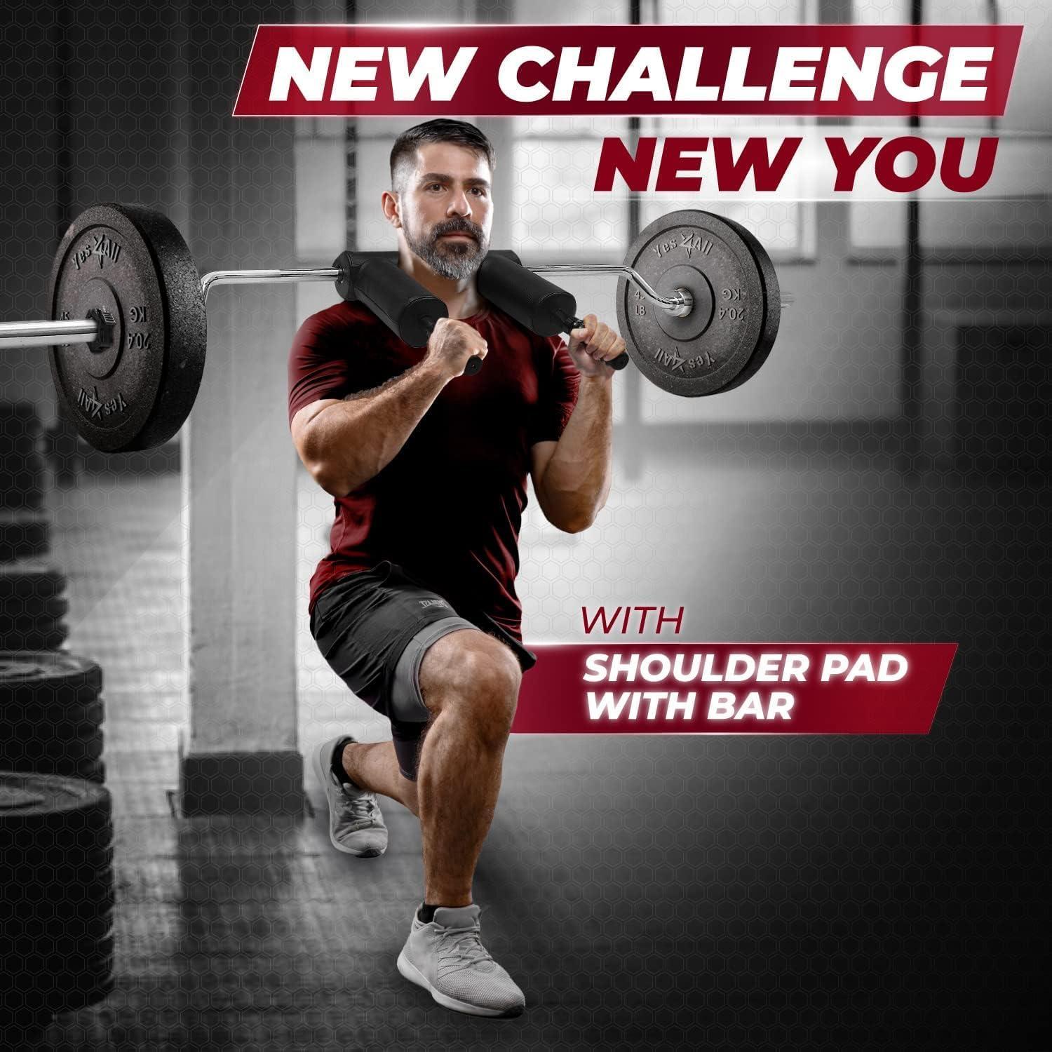 Yes4All Anti-Slip Squat Bar Attachment 1000LB, Squat Olympic Bar & Bar Pad with Comfortable Neck and Shoulder Pads, Extra Handle for Free Weights Strength Training, and Body Building(C. Shouder Pad With Bar)