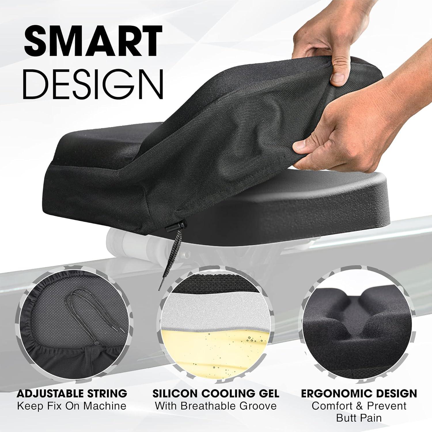 Yes4All Rowing Machine Seat Cushion Good with Non-Slip, Silicon Cooling Gel Seat Cover, Groove Design, Custom Fit Comfort, Black(A. Standard)