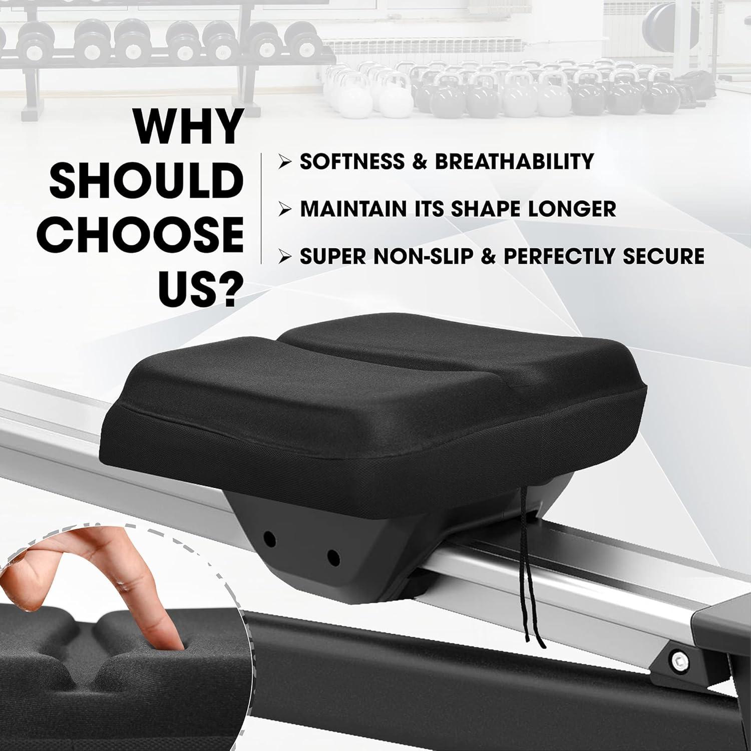 Yes4All Rowing Machine Seat Cushion Good with Non-Slip, Silicon Cooling Gel Seat Cover, Groove Design, Custom Fit Comfort, Black(A. Standard)