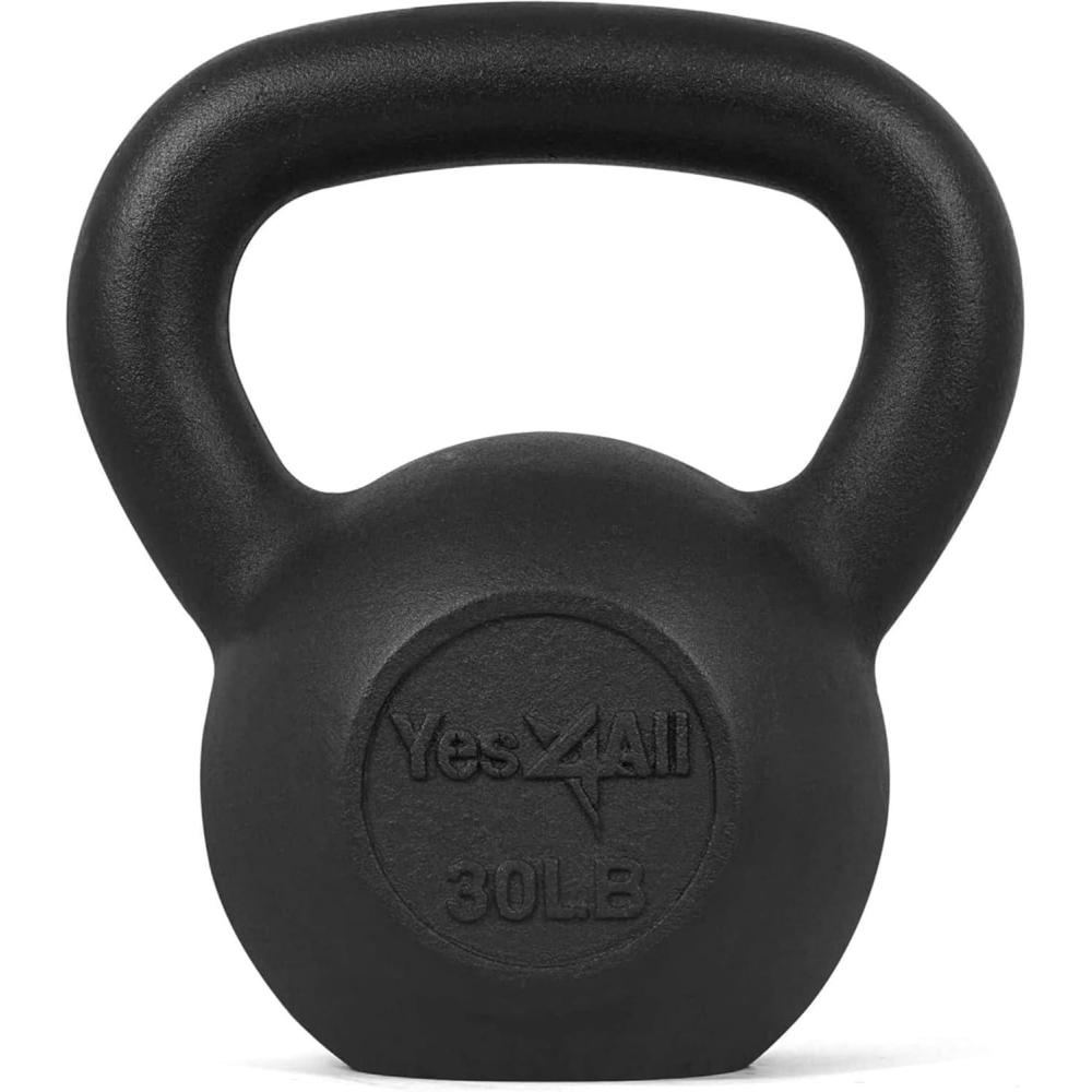 Yes4All Cast Iron Kettlebell, Strength Training Kettlebells 5-80 Lb (5,10,15,20,25,30,35,40,45,50,60,70,80 Lb) for Full Body Workout, Push up, Strength Training – Single & Kettlebell Set of 2 for Men(F.Black 30lbs)
